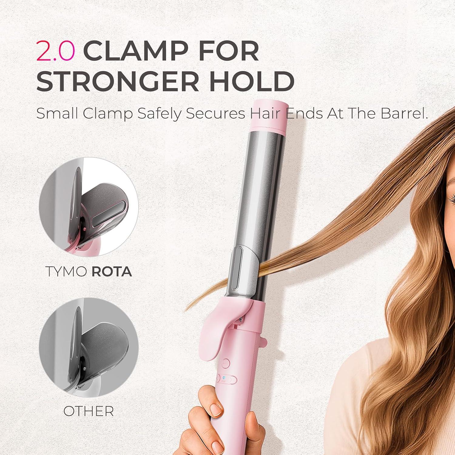 Rotating Automatic Curling Iron for Beach Waves – TYMO Curling Wand for Long Hair, Extra Long Barrel Ceramic Hair Curler for Women, 40M Ionic & Dual Voltage, 5 Temps & 30s Heat-up, 1.25 Inch, Pink(Pink)
