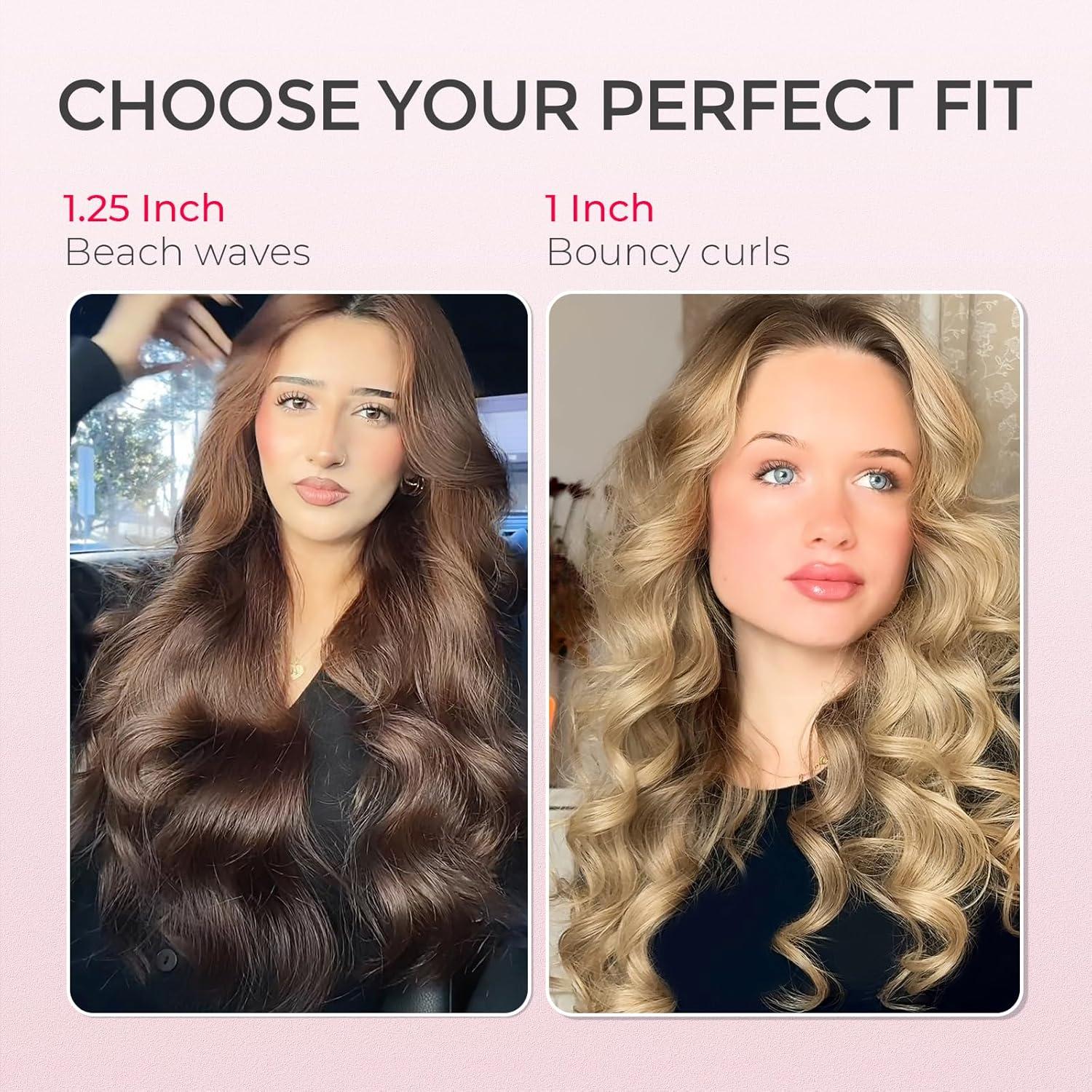 TYMO Automatic Rotating Curling Iron – TYMO CURLPRO Beach Waves Curling Wand, Portable Hair Curler, 500 Million Ionic, Dual Voltage & Lightweight for Travel, Ceramic Coating, 1 Inch, Metallic Gray(Pink)