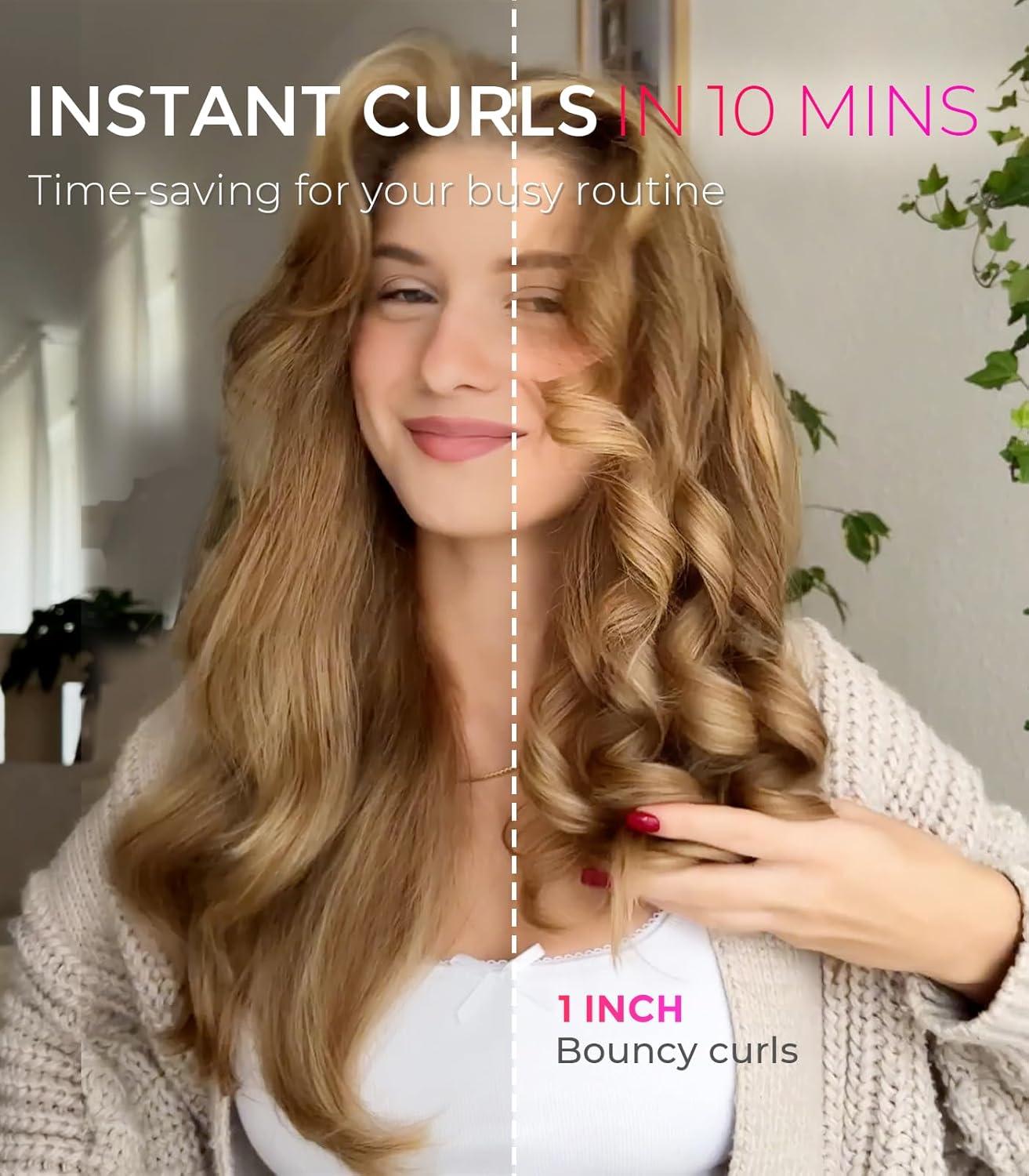 TYMO Automatic Rotating Curling Iron – TYMO CURLPRO Beach Waves Curling Wand, Portable Hair Curler, 500 Million Ionic, Dual Voltage & Lightweight for Travel, Ceramic Coating, 1 Inch, Metallic Gray(Pink)