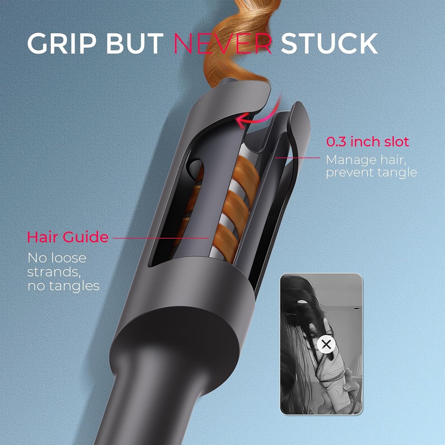 TYMO Automatic Rotating Curling Iron – TYMO CURLPRO Beach Waves Curling Wand, Portable Hair Curler, 500 Million Ionic, Dual Voltage & Lightweight for Travel, Ceramic Coating, 1 Inch, Rose Gold(Metallic Gray)