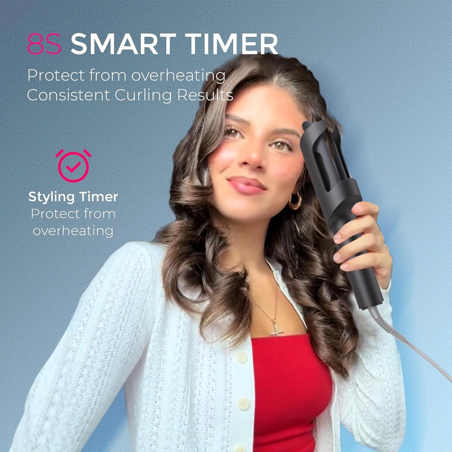 TYMO Automatic Rotating Curling Iron – TYMO CURLPRO Beach Waves Curling Wand, Portable Hair Curler, 500 Million Ionic, Dual Voltage & Lightweight for Travel, Ceramic Coating, 1 Inch, Rose Gold(Metallic Gray)