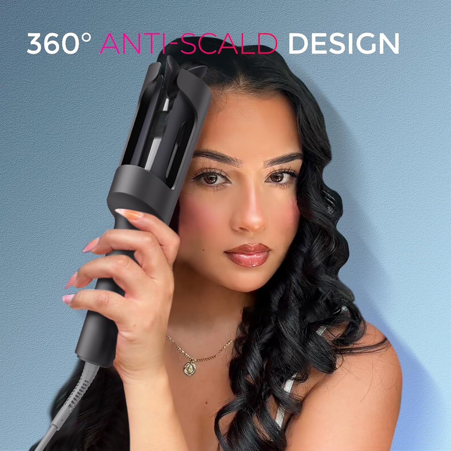 TYMO Automatic Rotating Curling Iron – TYMO CURLPRO Beach Waves Curling Wand, Portable Hair Curler, 500 Million Ionic, Dual Voltage & Lightweight for Travel, Ceramic Coating, 1 Inch, Rose Gold(Metallic Gray)