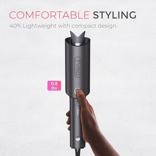 TYMO Automatic Rotating Curling Iron – TYMO CURLPRO Beach Waves Curling Wand, Portable Hair Curler, 500 Million Ionic, Dual Voltage & Lightweight for Travel, Ceramic Coating, 1 Inch, Rose Gold(Metallic Gray)