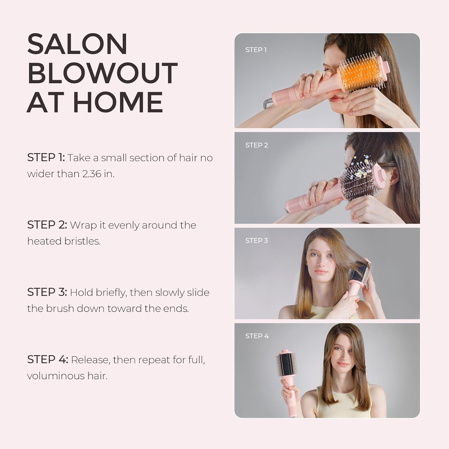 TYMO 4.0 Hair Blow Dryer Brush – Lightweight 3X Faster Drying 5-in-1 Ionic Blowout Hair Dryer Brush Adds Shine, Volume & Fullness for Smooth, Anti-Frizz Straight, Curl & Blowout Styles, Gold(Pink)