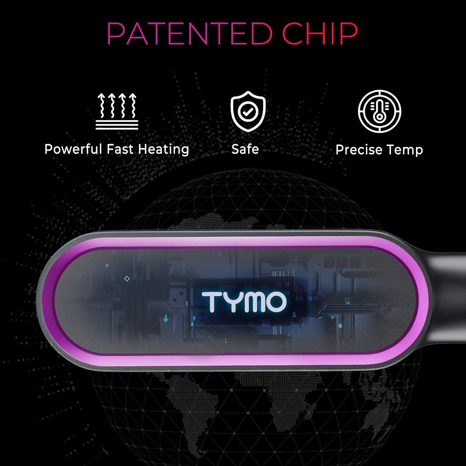Hair Straightener Brush, TYMO Ring Hair Straightener Comb Straightening Brush for Women with 5 Temps 20s Fast Heating & Dual Voltage, Black(Black)