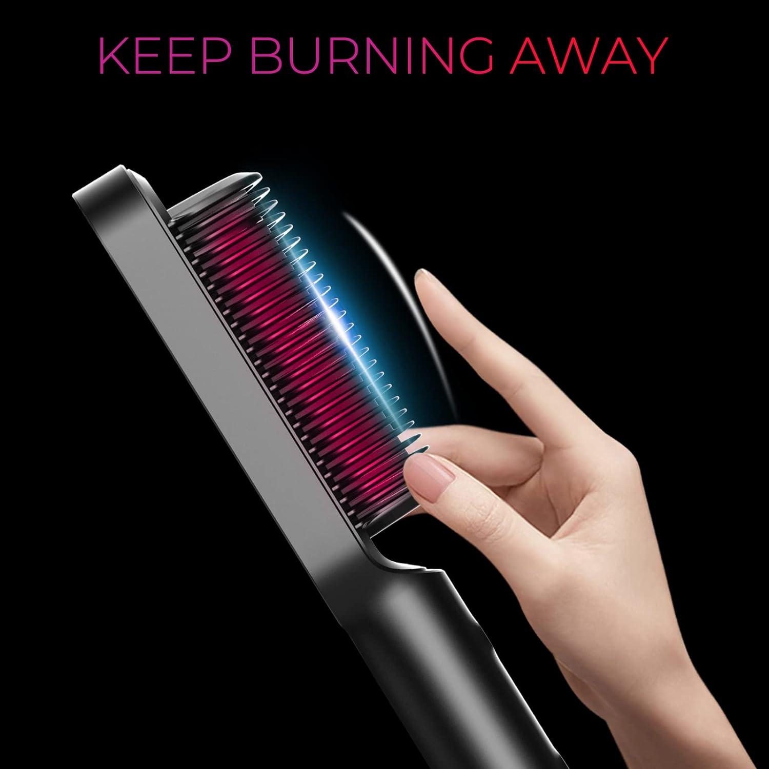 Hair Straightener Brush, TYMO Ring Hair Straightener Comb Straightening Brush for Women with 5 Temps 20s Fast Heating & Dual Voltage, Black(Black)