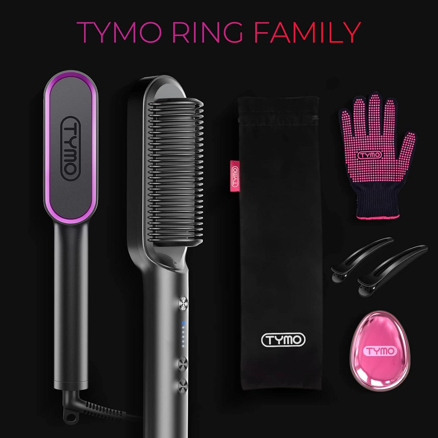 Hair Straightener Brush, TYMO Ring Hair Straightener Comb Straightening Brush for Women with 5 Temps 20s Fast Heating & Dual Voltage, Black(Black)