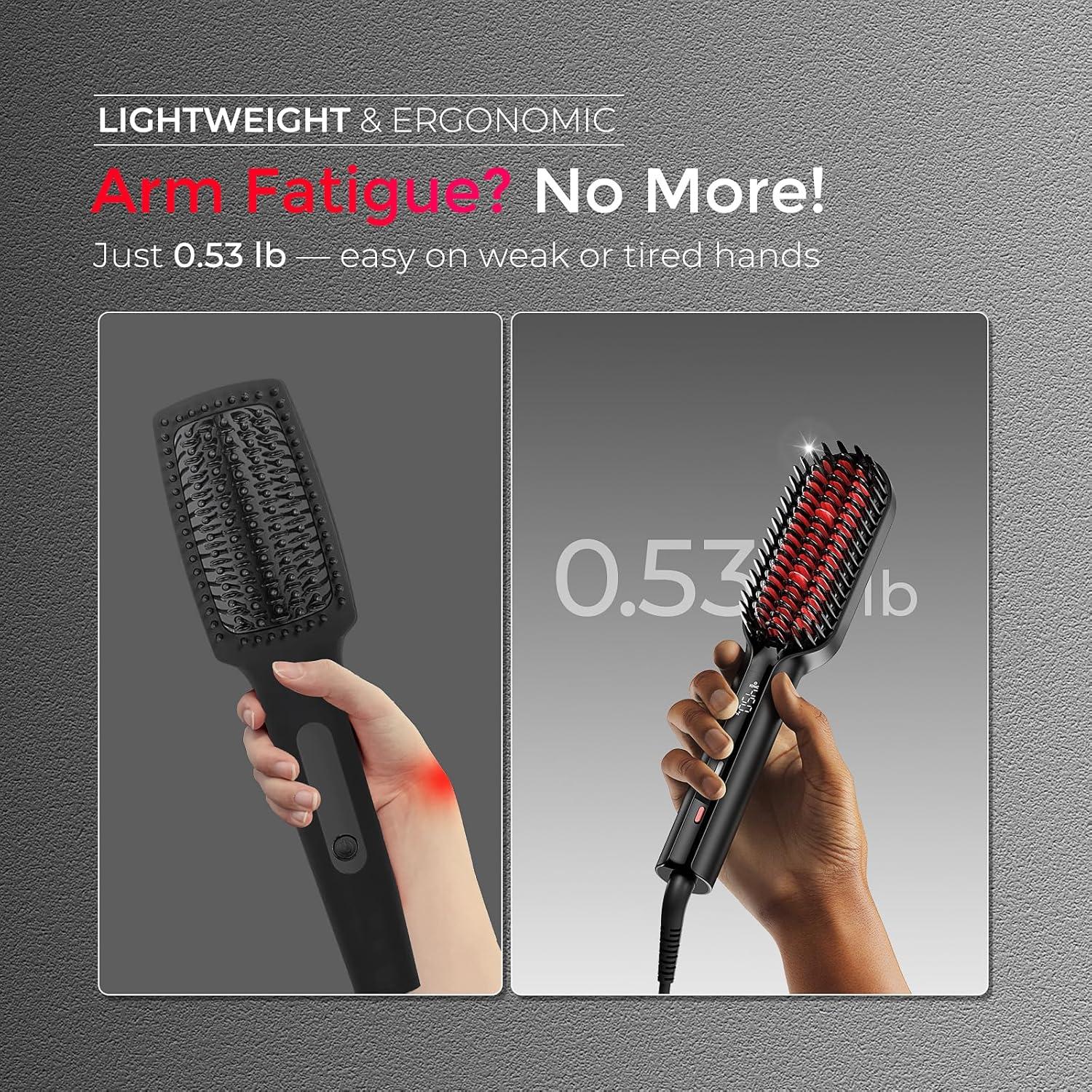 TYMO Hair Straightener Brush – Upgraded Ionic Compact Straightening Brush for Women with Wave-Design Bristles, Fast, Smooth Styling, Lightweight Hot Comb & Travel Flat Iron, 1 Billion Ions, Black(Black)