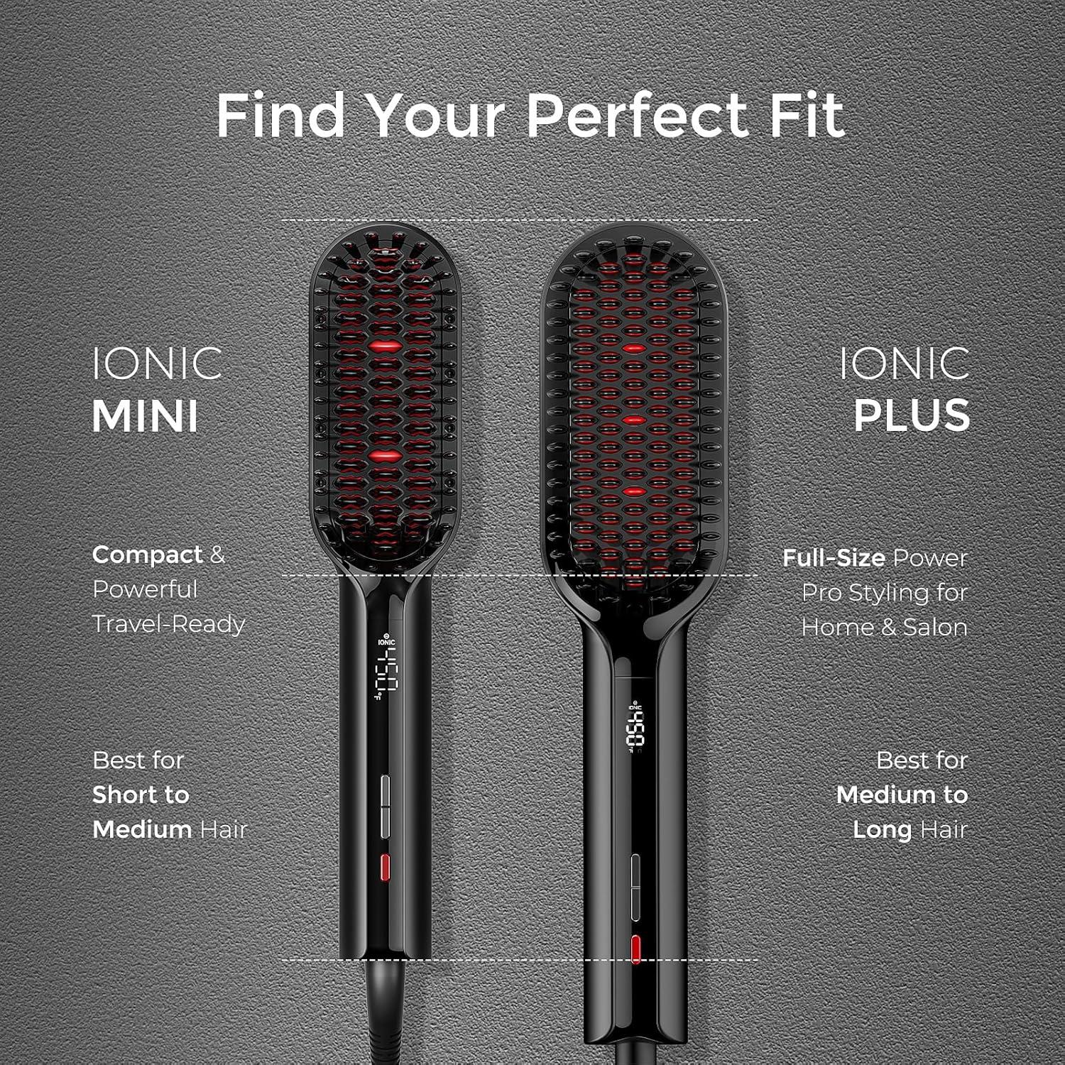 TYMO Hair Straightener Brush – Upgraded Ionic Compact Straightening Brush for Women with Wave-Design Bristles, Fast, Smooth Styling, Lightweight Hot Comb & Travel Flat Iron, 1 Billion Ions, Black(Black)