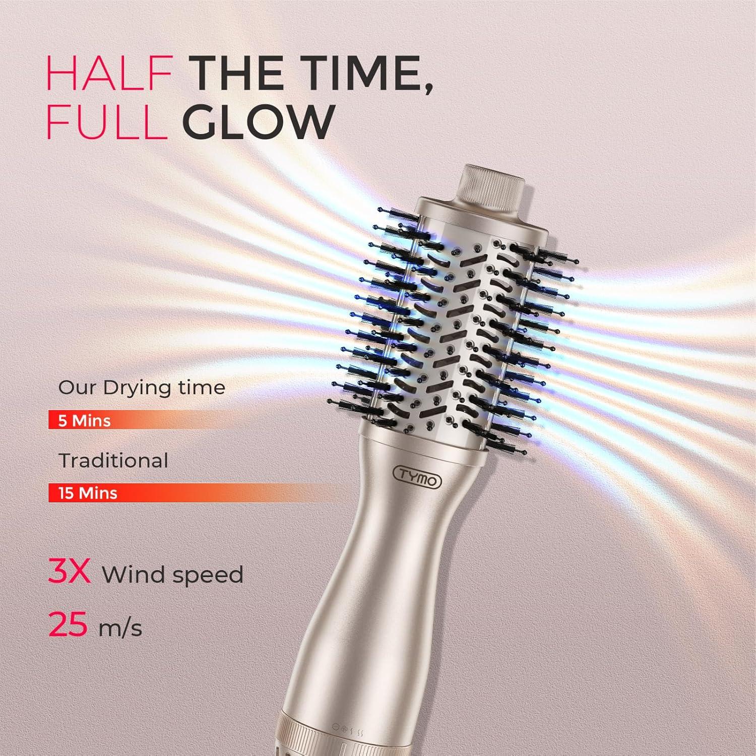 TYMO 2.0 Hair Blow Dryer Brush – Blowout Hot Air Brush, One Step Volumizer, Upgraded 2 Inch Barrel Roller Curling Styler, 3X Faster Drying, 0.6 lb Lightweight, Straightener Curling in One, Gold(Gold)