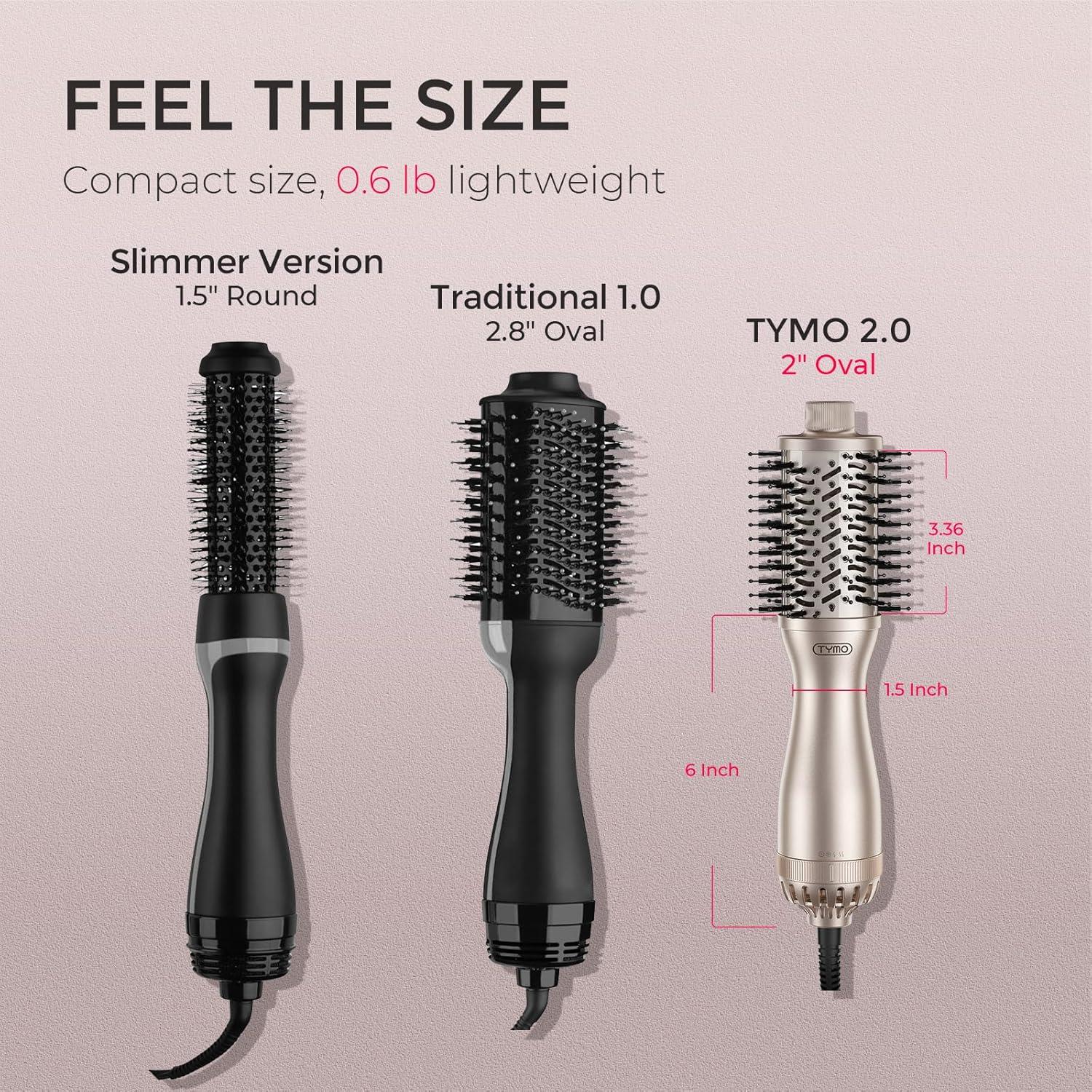 TYMO 2.0 Hair Blow Dryer Brush – Blowout Hot Air Brush, One Step Volumizer, Upgraded 2 Inch Barrel Roller Curling Styler, 3X Faster Drying, 0.6 lb Lightweight, Straightener Curling in One, Gold(Gold)