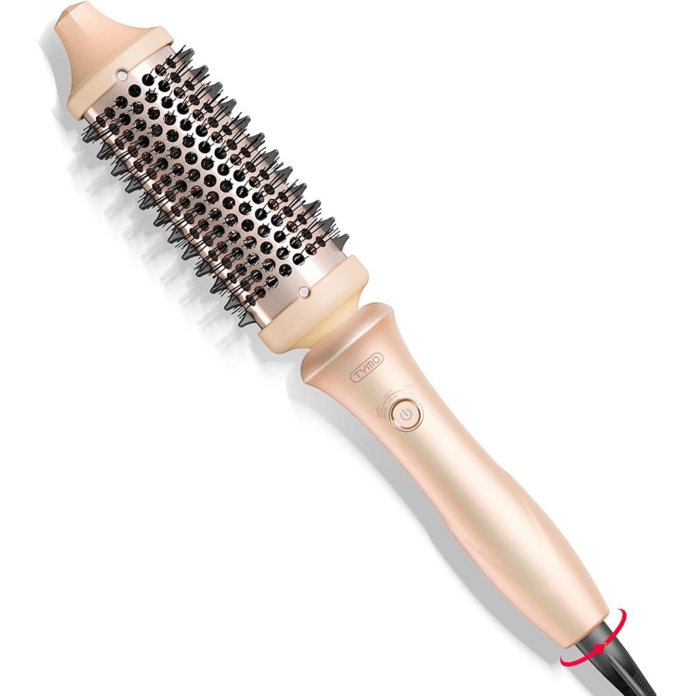 TYMO Thermal Brush Curling Brush – STYLUX 1.7 Inch Blowout Volumizer with Flexi-Fit for Hair Straightening, Heated Round Styler Tool, Hair Straightener and Curler 2 in 1, Dual Voltage, Metallic Gray(Sakura Pink)
