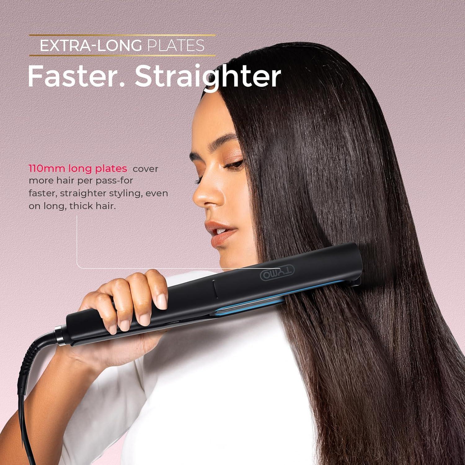 TYMO 2.0 Flat Iron Hair Straightener – Fast Smooth Styling, Long Ceramic Plates 2 in 1 Straightener & Curler, Hair Straighteners for Women with Hollow Design to Boost Curls, 1.1 inch, 500M Ionic