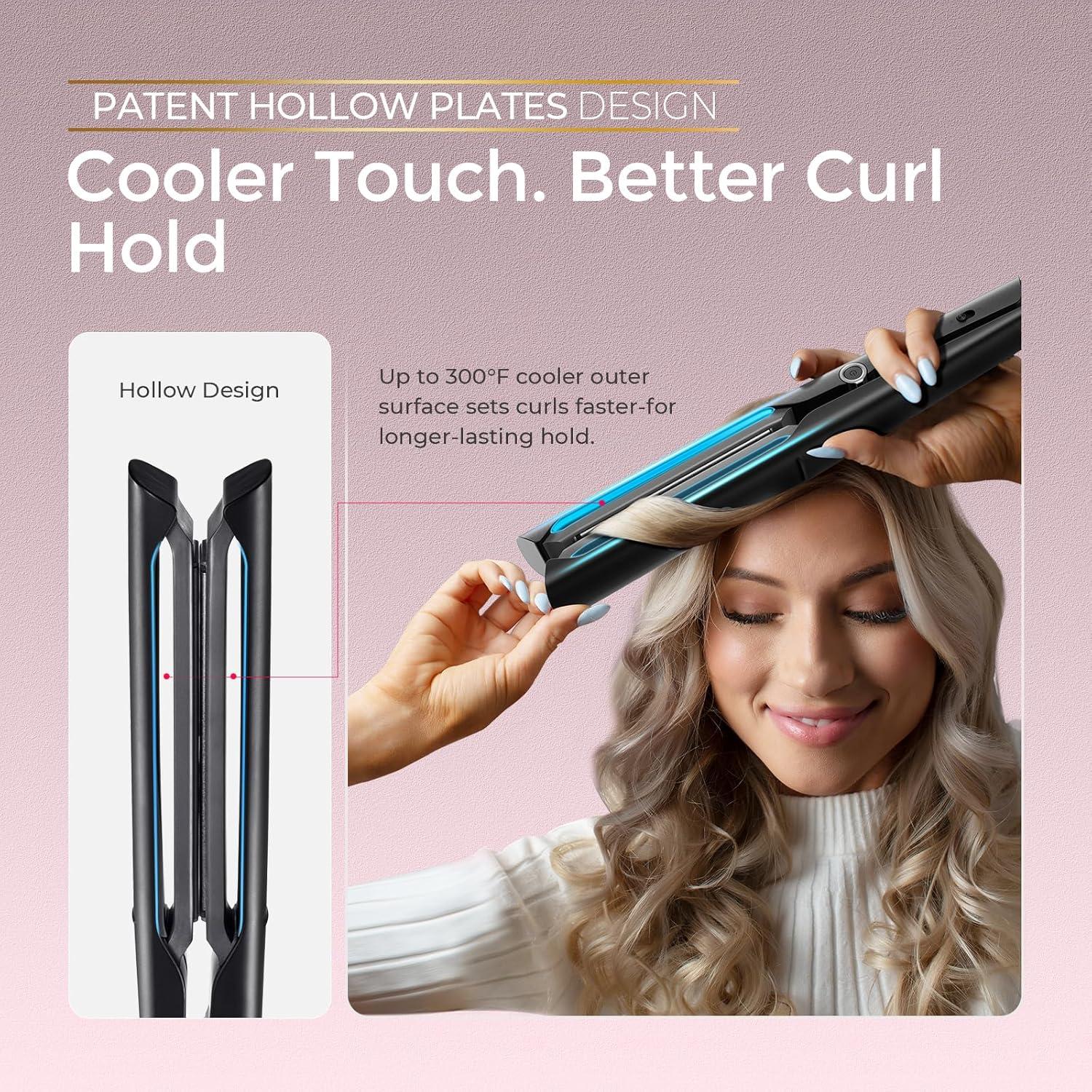 TYMO 2.0 Flat Iron Hair Straightener – Fast Smooth Styling, Long Ceramic Plates 2 in 1 Straightener & Curler, Hair Straighteners for Women with Hollow Design to Boost Curls, 1.1 inch, 500M Ionic