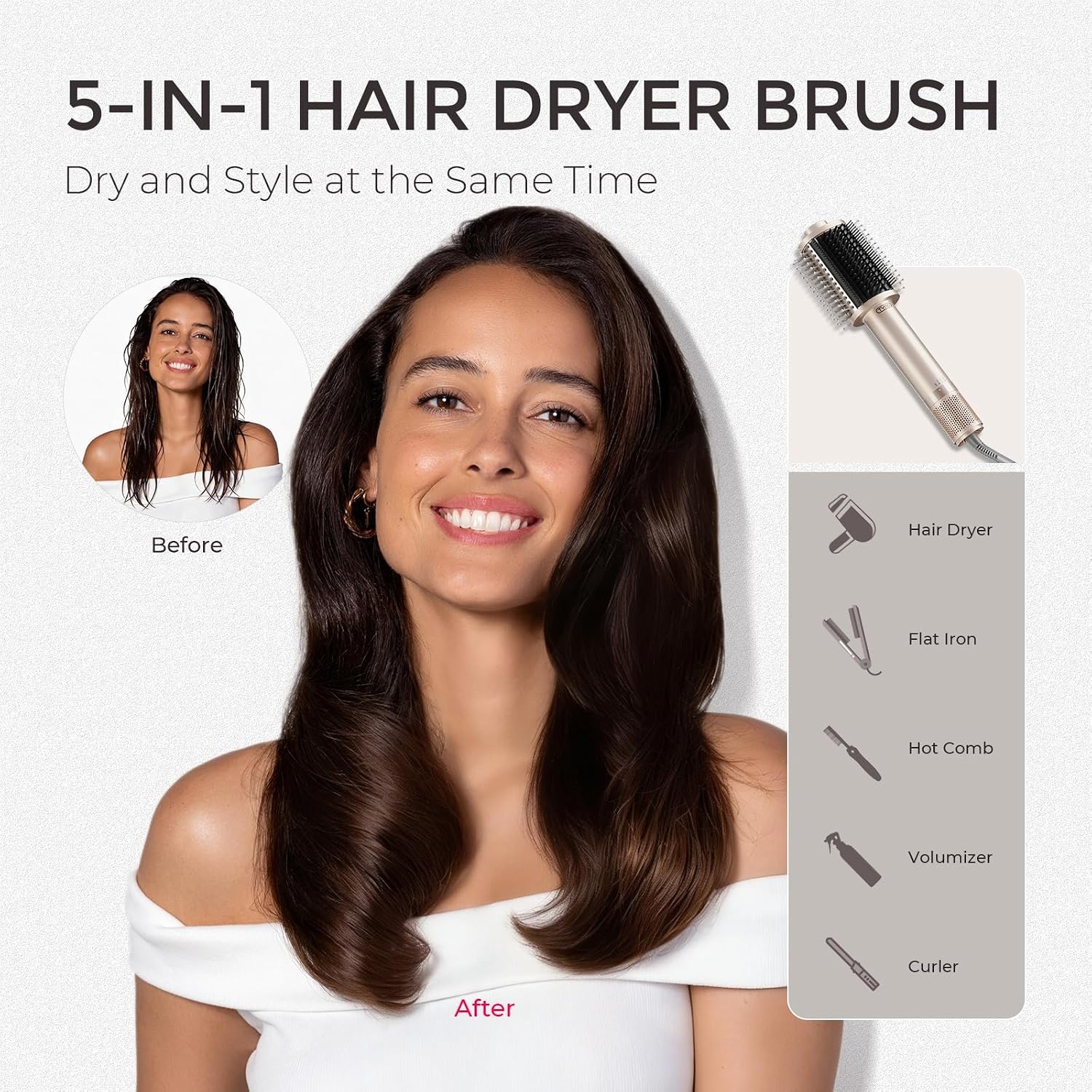TYMO 4.0 Hair Blow Dryer Brush – Lightweight 3X Faster Drying 5-in-1 Ionic Blowout Hair Dryer Brush Adds Shine, Volume & Fullness for Smooth, Anti-Frizz Straight, Curl & Blowout Styles, Gold(Gold)