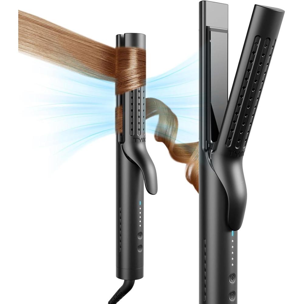 TYMO Airflow 2.0 Curling Iron Flat Iron – Hair Straightener and Curler 2 in 1, 1.25 Inch Curling Wand for Long Short Hair, Dual Voltage for Travel, 54 Million Ionic, Anti-Tangle, 5 Temps, Black(Black)
