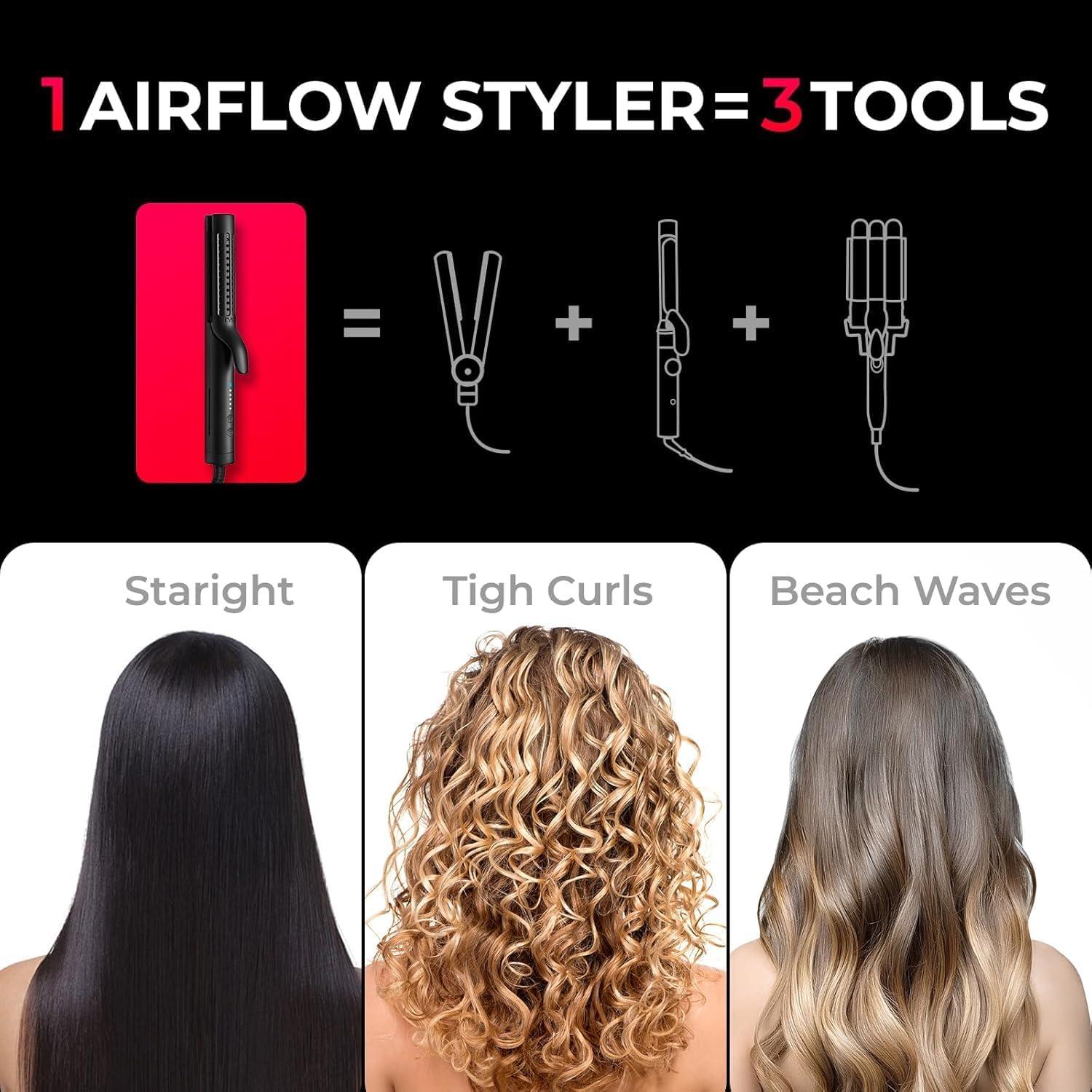 TYMO Airflow 2.0 Curling Iron Flat Iron – Hair Straightener and Curler 2 in 1, 1.25 Inch Curling Wand for Long Short Hair, Dual Voltage for Travel, 54 Million Ionic, Anti-Tangle, 5 Temps, Black(Black)