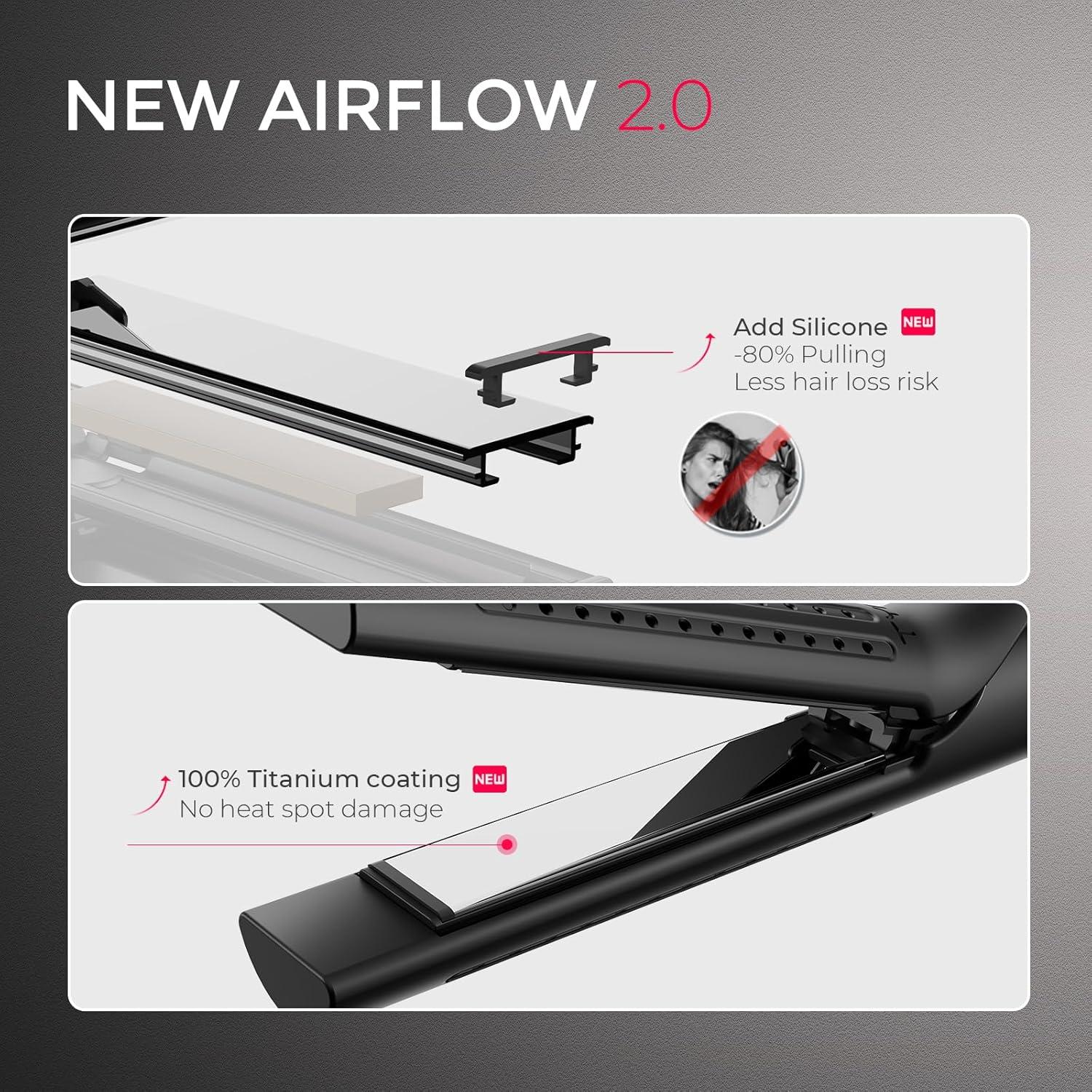 TYMO Airflow 2.0 Curling Iron Flat Iron – Hair Straightener and Curler 2 in 1, 1.25 Inch Curling Wand for Long Short Hair, Dual Voltage for Travel, 54 Million Ionic, Anti-Tangle, 5 Temps, Black(Black)