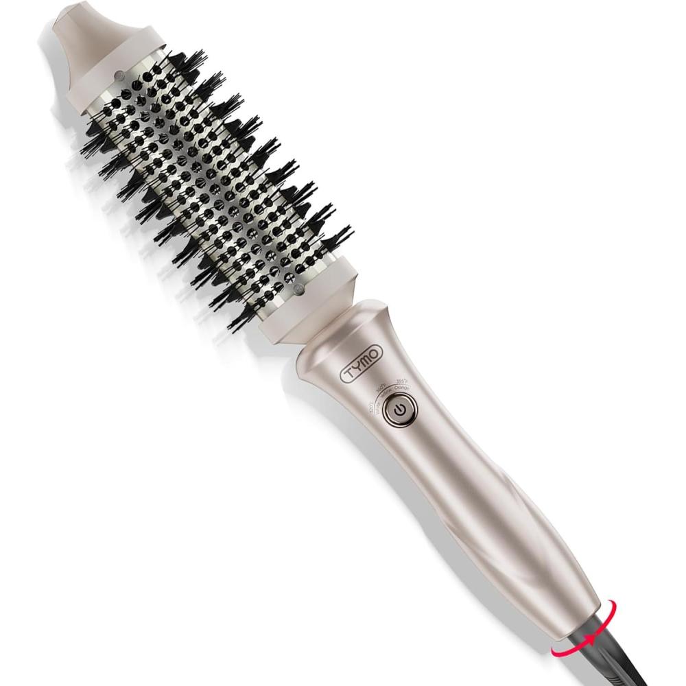 TYMO Thermal Brush Curling Brush – STYLUX 1.7 Inch Blowout Volumizer with Flexi-Fit for Hair Straightening, Heated Round Styler Tool, Hair Straightener and Curler 2 in 1, Dual Voltage, Metallic Gray(Gold)