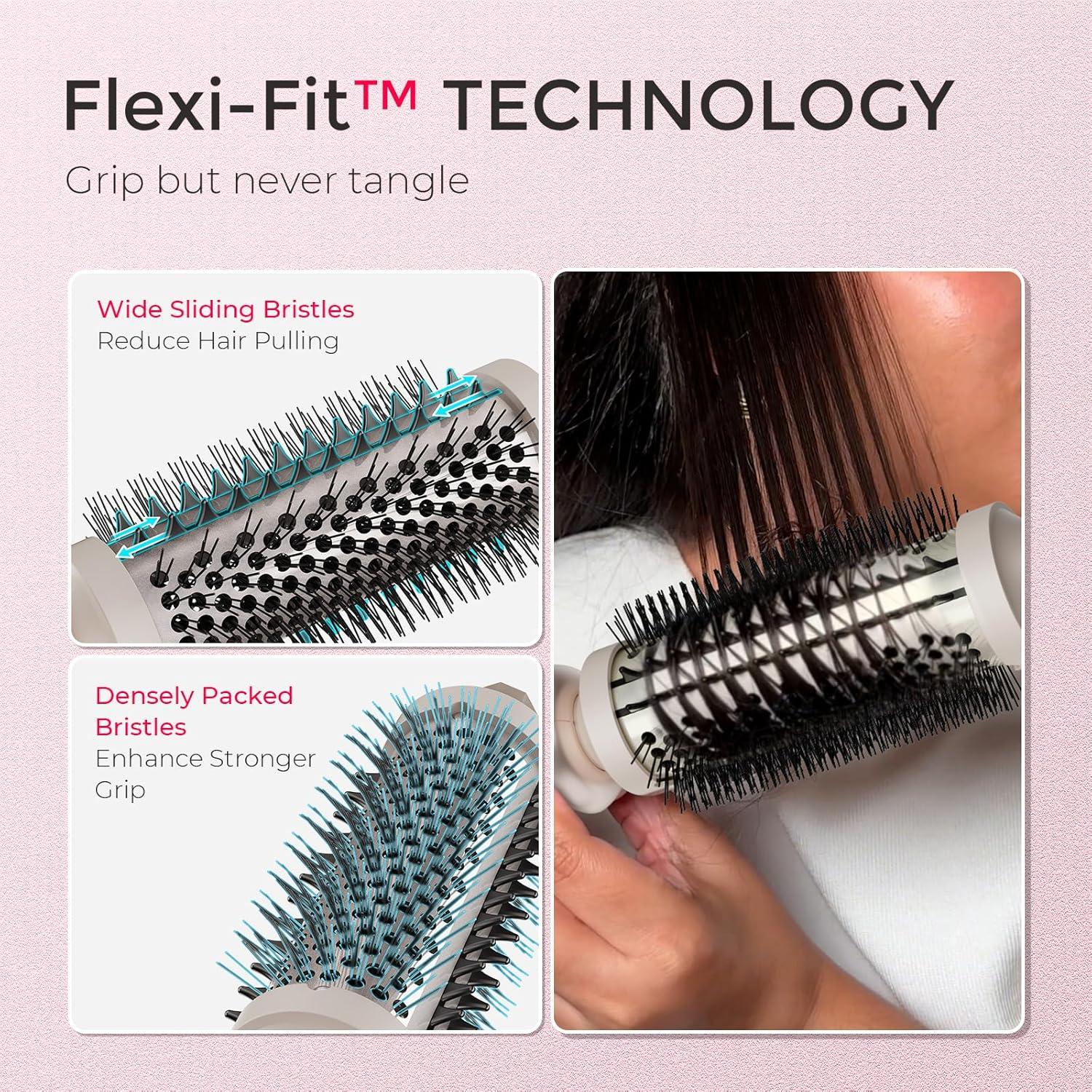 TYMO Thermal Brush Curling Brush – STYLUX 1.7 Inch Blowout Volumizer with Flexi-Fit for Hair Straightening, Heated Round Styler Tool, Hair Straightener and Curler 2 in 1, Dual Voltage, Metallic Gray(Gold)
