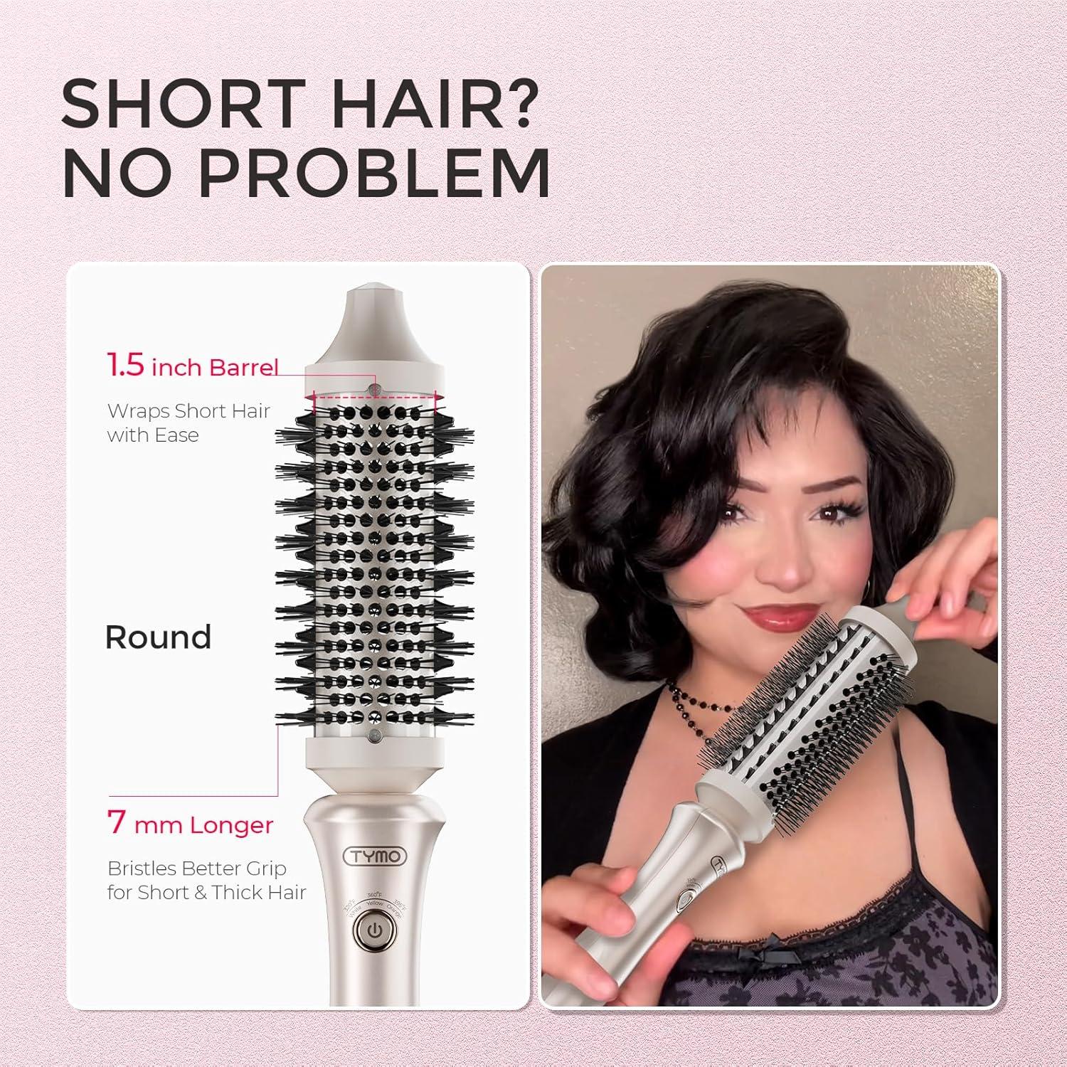 TYMO Thermal Brush Curling Brush – STYLUX 1.7 Inch Blowout Volumizer with Flexi-Fit for Hair Straightening, Heated Round Styler Tool, Hair Straightener and Curler 2 in 1, Dual Voltage, Metallic Gray(Gold)