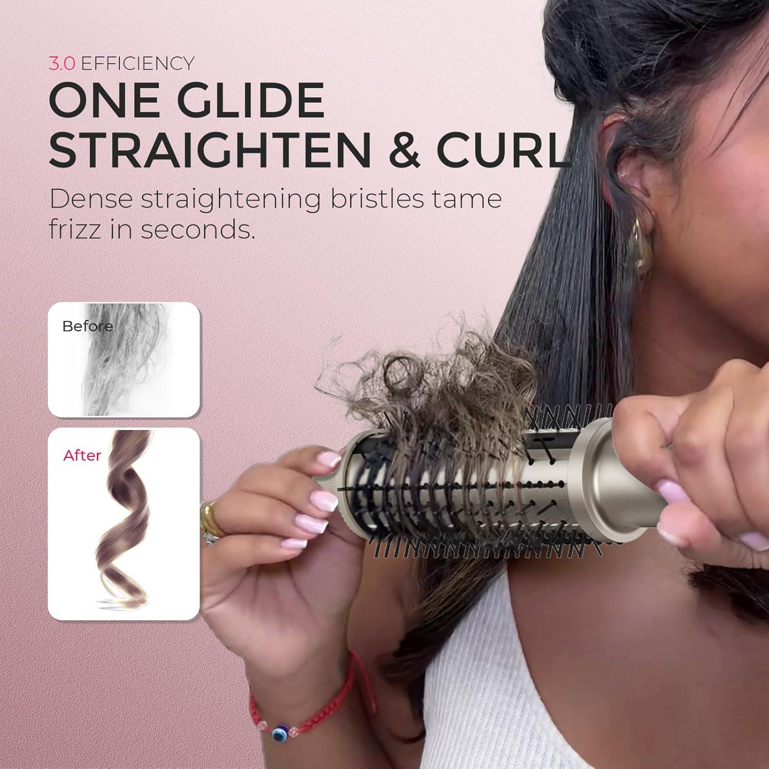 TYMO STYLUX PRO Thermal Brush Curling Brush, 1.5 Inch Blowout Heated Round Volumizer, Hair Straightener and Curler 2 in 1, 800M Negative Ion for Smoother, LCD Display, 5 Temp, Dual Voltage, Gold(Gold)