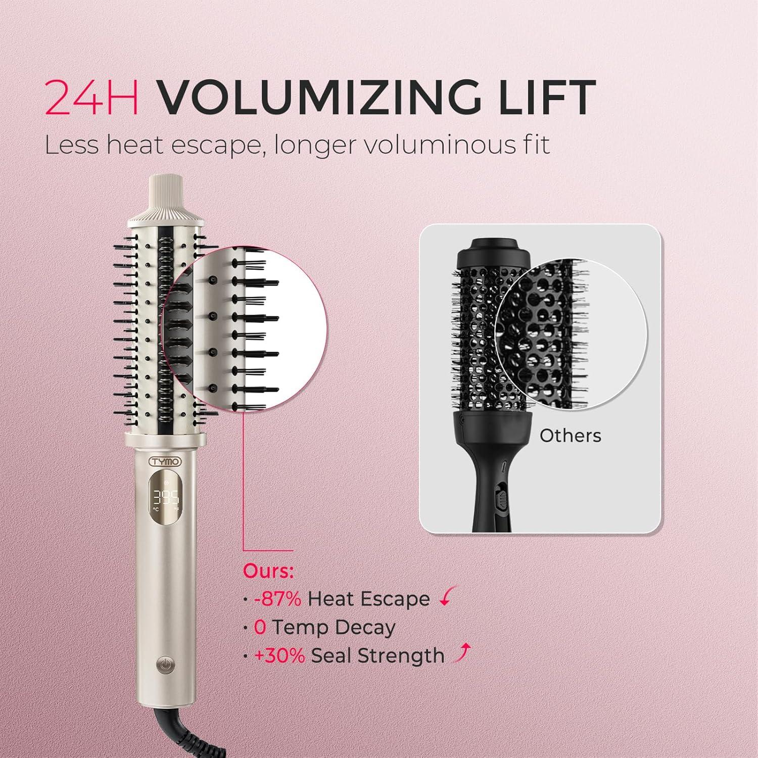 TYMO STYLUX PRO Thermal Brush Curling Brush, 1.5 Inch Blowout Heated Round Volumizer, Hair Straightener and Curler 2 in 1, 800M Negative Ion for Smoother, LCD Display, 5 Temp, Dual Voltage, Gold(Gold)