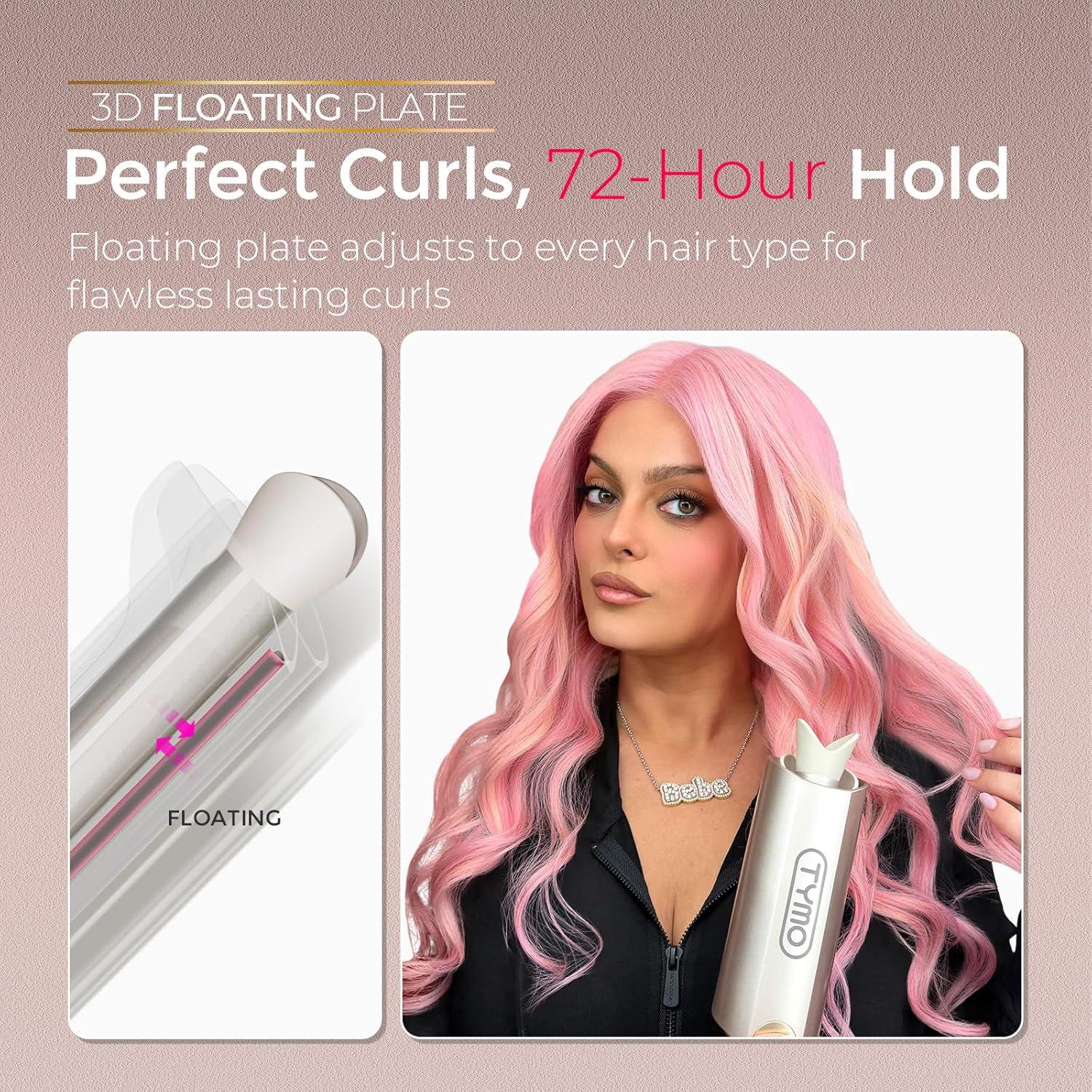 TYMO CurlPro Plus Automatic Rotating Curling Iron – Upgraded Long Barrel Curling Wand for Long Hair, Ceramic Hair Curler for Women, Anti-Scald, Tangle-Free, 600M Ionic, Dual Voltage, Gold, 1 1/2 Inch(Gold)