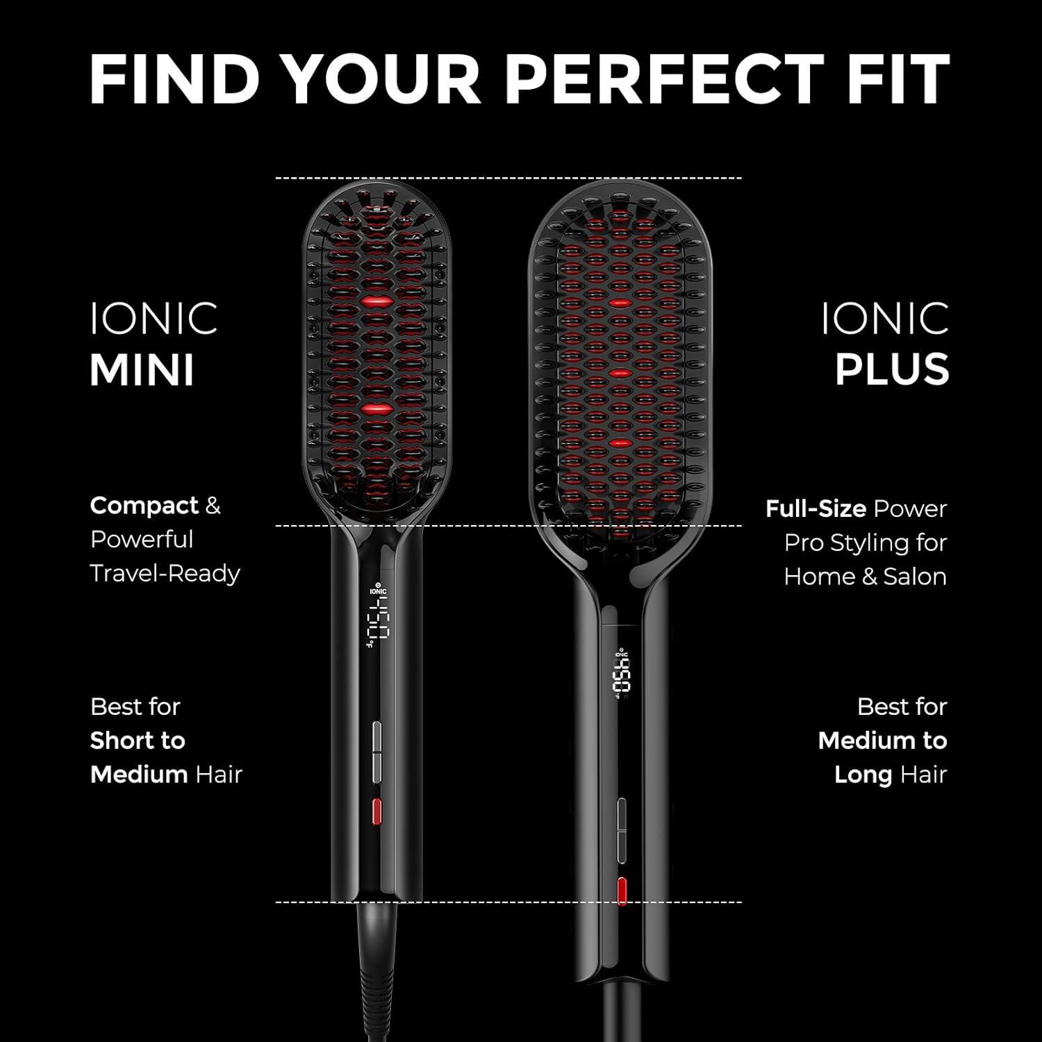 TYMO Hair Straightener Brush – Upgraded Ionic Plus Straightening Brush with Dense Bristles, 16 Temps, Dual Voltage | Ceramic Hot Comb for Women | Flat Iron for Thick Curly Hair, Black(Black)