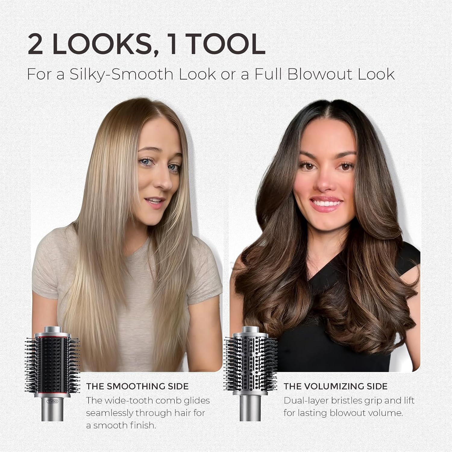 TYMO 4.0 Hair Blow Dryer Brush – Lightweight 3X Faster Drying 5-in-1 Ionic Blowout Hair Dryer Brush Adds Shine, Volume & Fullness for Smooth, Anti-Frizz Straight, Curl & Blowout Styles, Gold(Metal Grey)