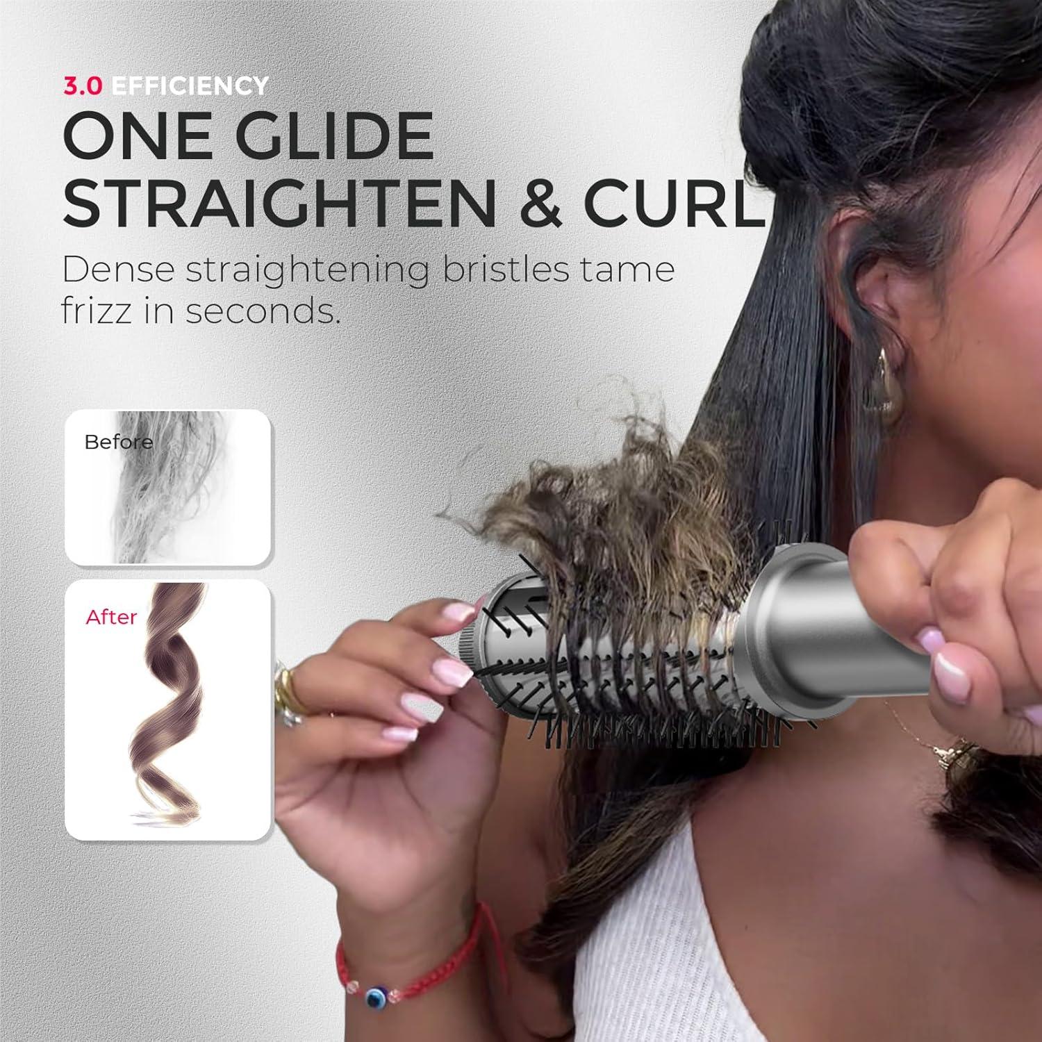 TYMO STYLUX PRO Thermal Brush Curling Brush, 1.5 Inch Blowout Heated Round Volumizer, Hair Straightener and Curler 2 in 1, 800M Negative Ion for Smoother, LCD Display, 5 Temp, Dual Voltage, Gray(Gray)