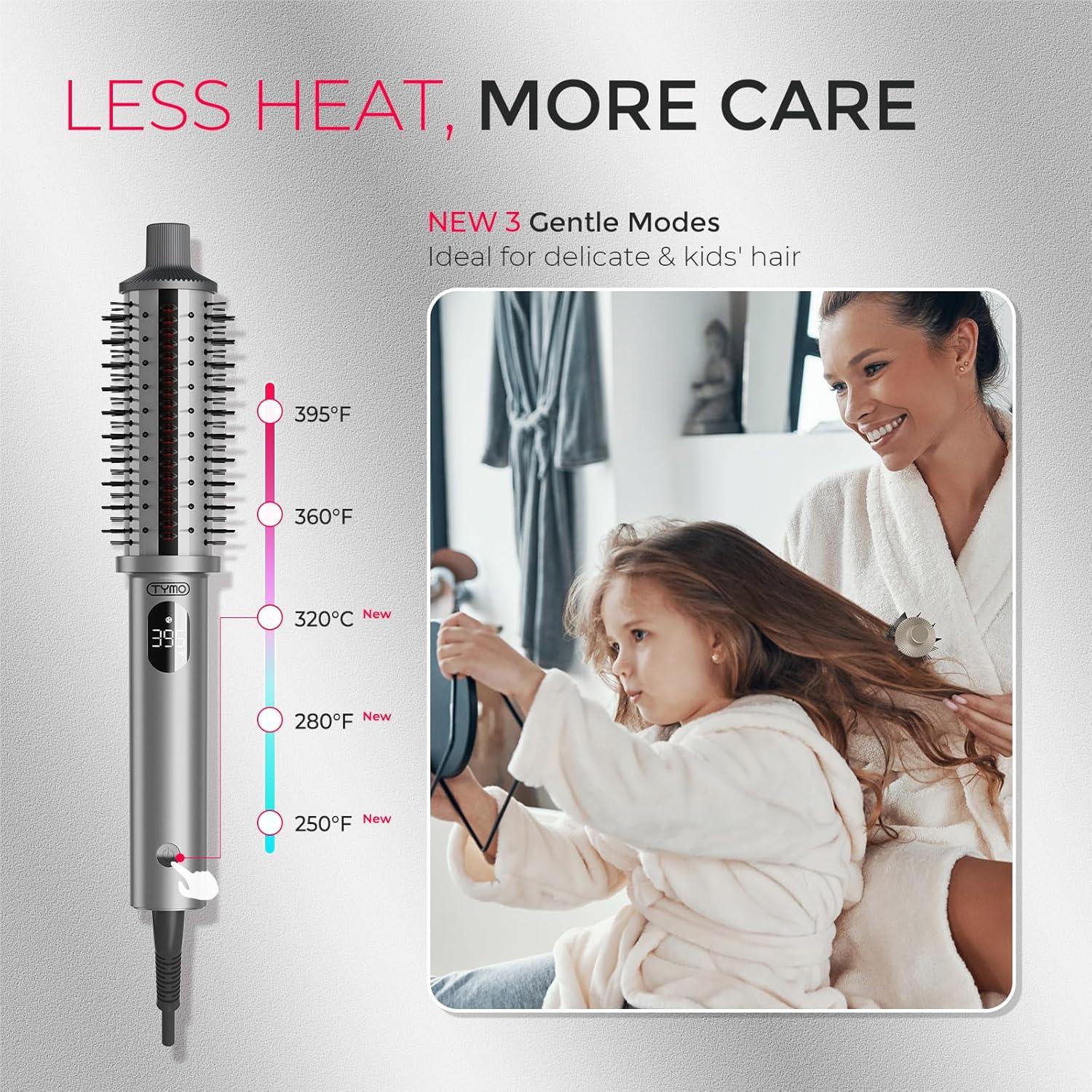 TYMO STYLUX PRO Thermal Brush Curling Brush, 1.5 Inch Blowout Heated Round Volumizer, Hair Straightener and Curler 2 in 1, 800M Negative Ion for Smoother, LCD Display, 5 Temp, Dual Voltage, Gray(Gray)