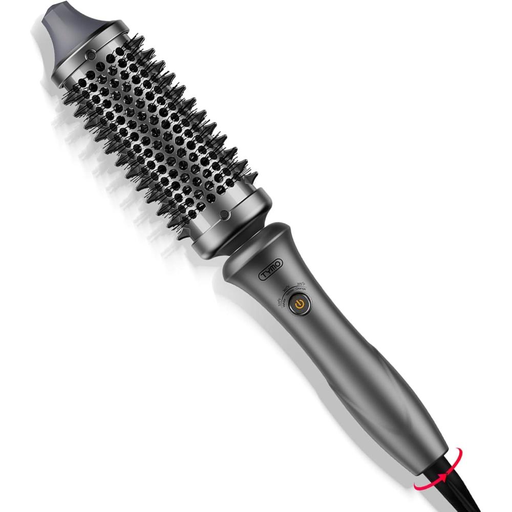 TYMO Thermal Brush Curling Brush – STYLUX 1.7 Inch Blowout Volumizer with Flexi-Fit for Hair Straightening, Heated Round Styler Tool, Hair Straightener and Curler 2 in 1, Dual Voltage, Metallic Gray(Metallic Gray)