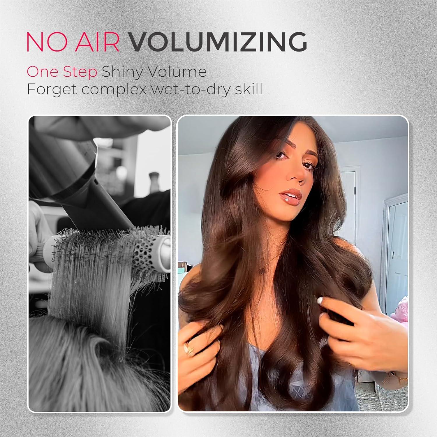 TYMO Thermal Brush Curling Brush – STYLUX 1.7 Inch Blowout Volumizer with Flexi-Fit for Hair Straightening, Heated Round Styler Tool, Hair Straightener and Curler 2 in 1, Dual Voltage, Metallic Gray(Metallic Gray)