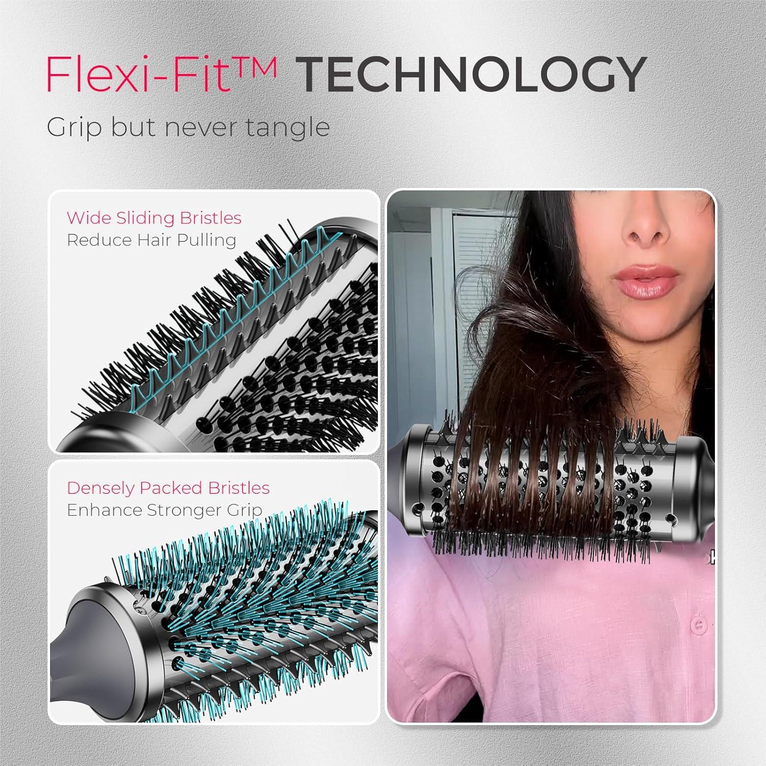TYMO Thermal Brush Curling Brush – STYLUX 1.7 Inch Blowout Volumizer with Flexi-Fit for Hair Straightening, Heated Round Styler Tool, Hair Straightener and Curler 2 in 1, Dual Voltage, Metallic Gray(Metallic Gray)
