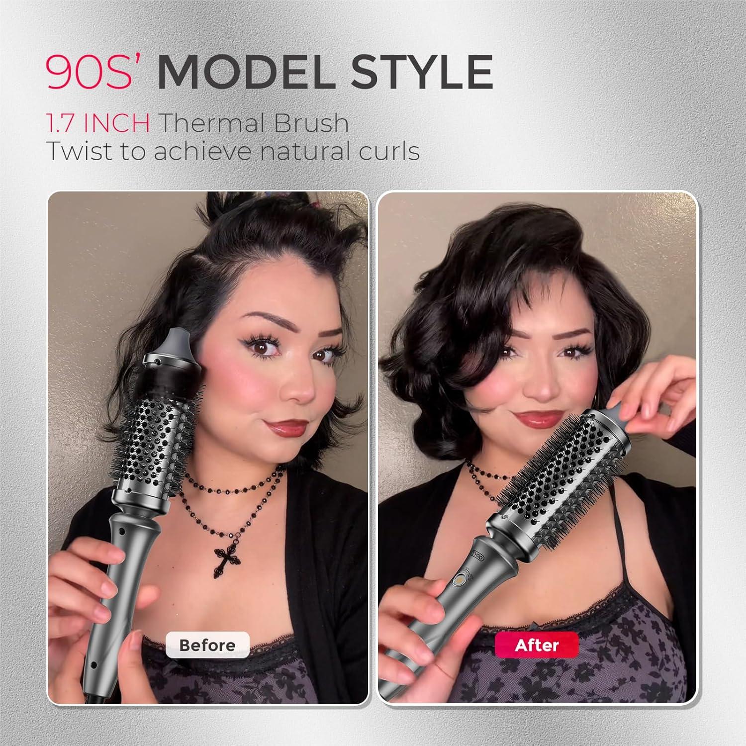 TYMO Thermal Brush Curling Brush – STYLUX 1.7 Inch Blowout Volumizer with Flexi-Fit for Hair Straightening, Heated Round Styler Tool, Hair Straightener and Curler 2 in 1, Dual Voltage, Metallic Gray(Metallic Gray)