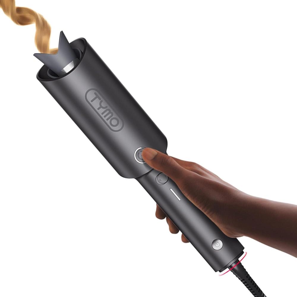 TYMO Automatic Rotating Curling Iron – TYMO CURLPRO Beach Waves Curling Wand, Portable Hair Curler, 500 Million Ionic, Dual Voltage & Lightweight for Travel, Ceramic Coating, 1 Inch, Metallic Gray(Metallic Gray)