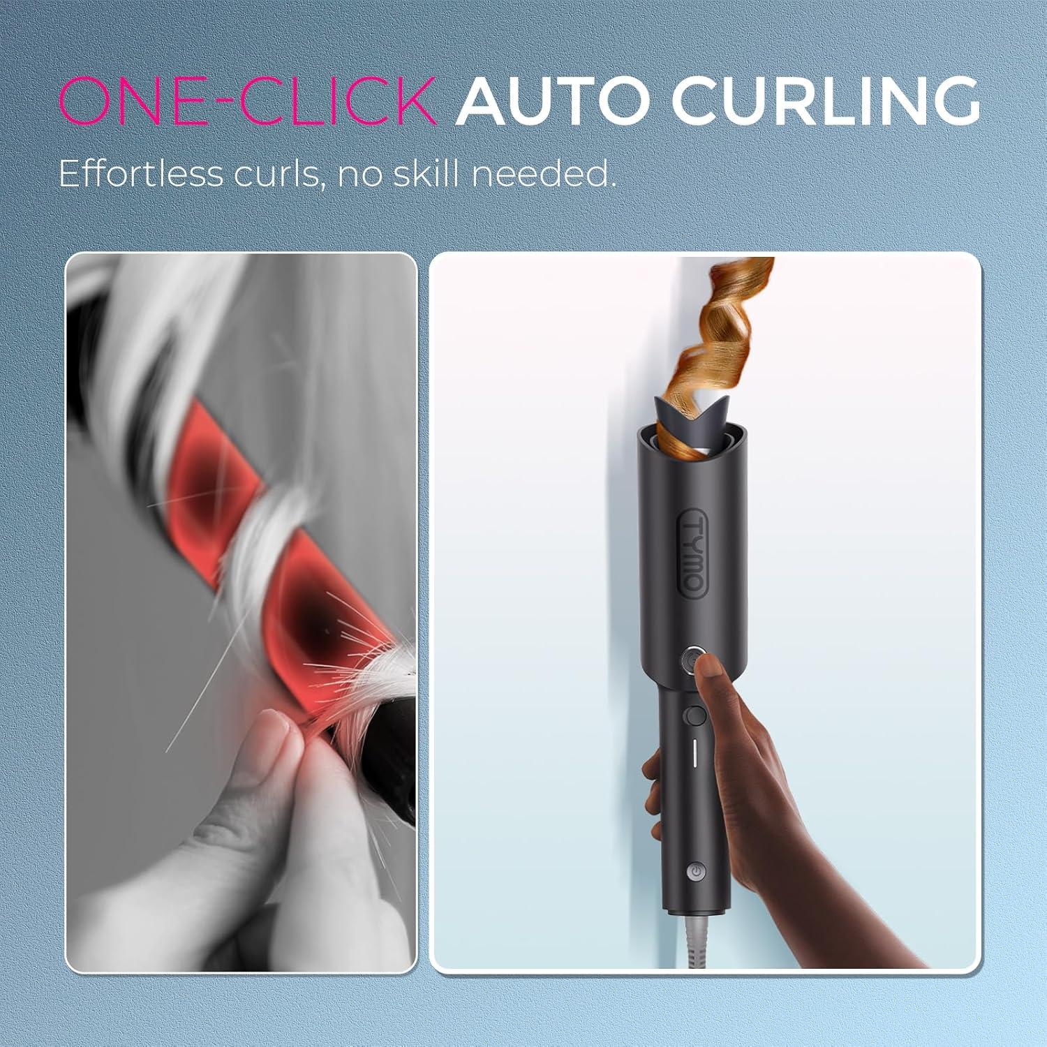TYMO Automatic Rotating Curling Iron – TYMO CURLPRO Beach Waves Curling Wand, Portable Hair Curler, 500 Million Ionic, Dual Voltage & Lightweight for Travel, Ceramic Coating, 1 Inch, Metallic Gray(Metallic Gray)