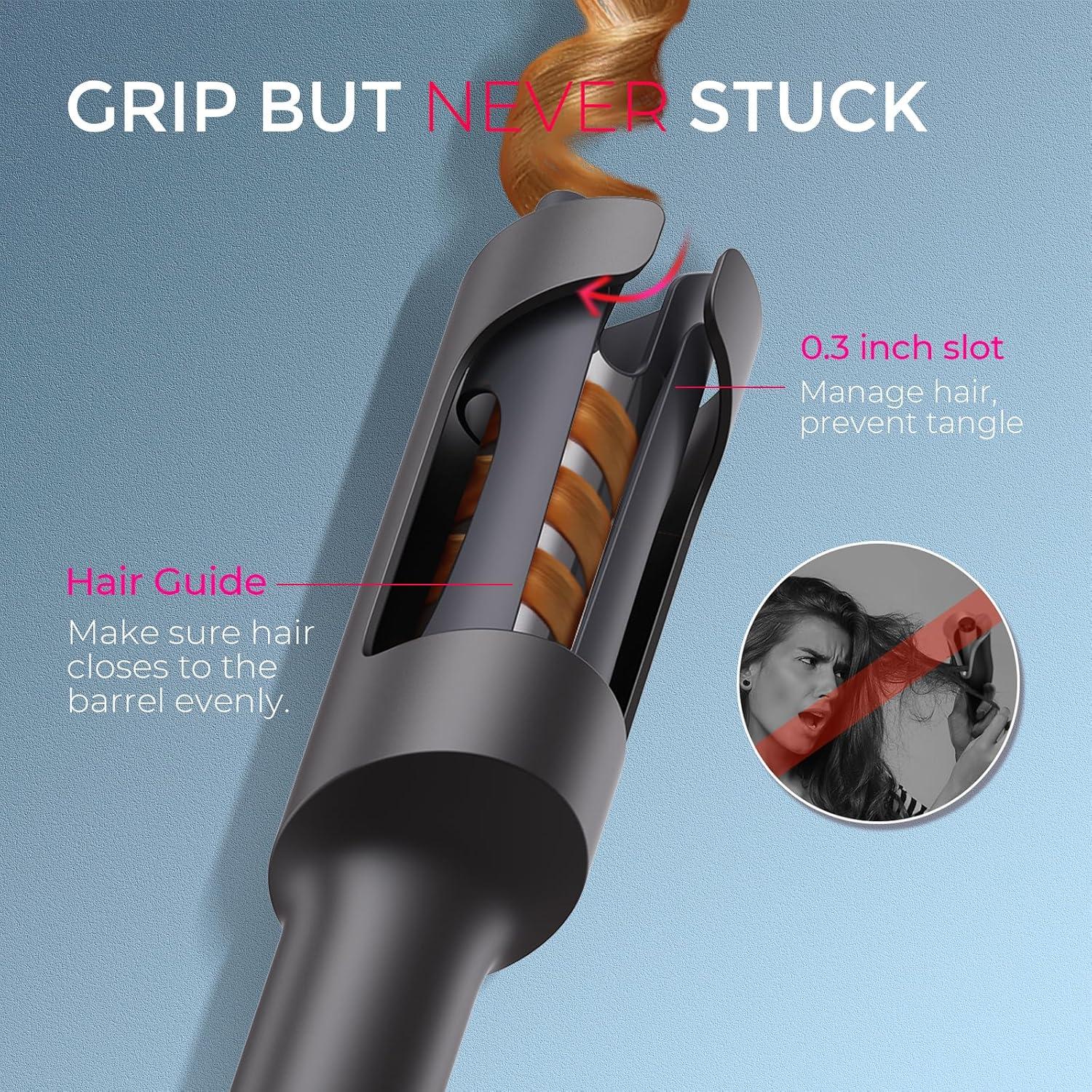 TYMO Automatic Rotating Curling Iron – TYMO CURLPRO Beach Waves Curling Wand, Portable Hair Curler, 500 Million Ionic, Dual Voltage & Lightweight for Travel, Ceramic Coating, 1 Inch, Metallic Gray(Metallic Gray)