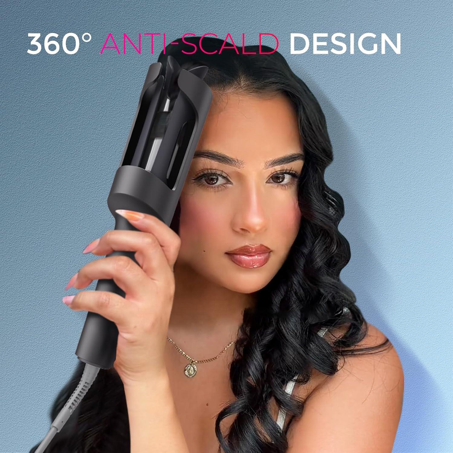 TYMO Automatic Rotating Curling Iron – TYMO CURLPRO Beach Waves Curling Wand, Portable Hair Curler, 500 Million Ionic, Dual Voltage & Lightweight for Travel, Ceramic Coating, 1 Inch, Metallic Gray(Metallic Gray)