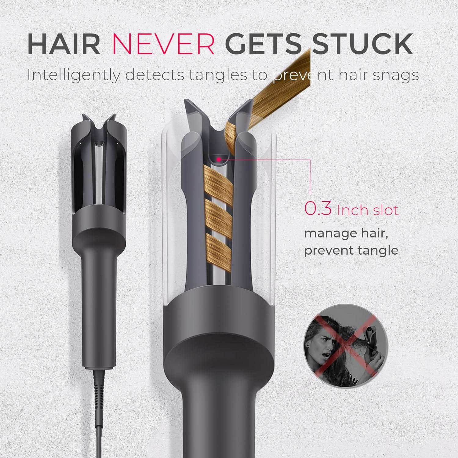 TYMO Automatic Rotating Curling Iron – TYMO CURLPRO Beach Waves Curling Wand, Portable Hair Curler, 500 Million Ionic, Dual Voltage & Lightweight for Travel, Ceramic Coating, 1 Inch, Metallic Gray(Metallic Gray)