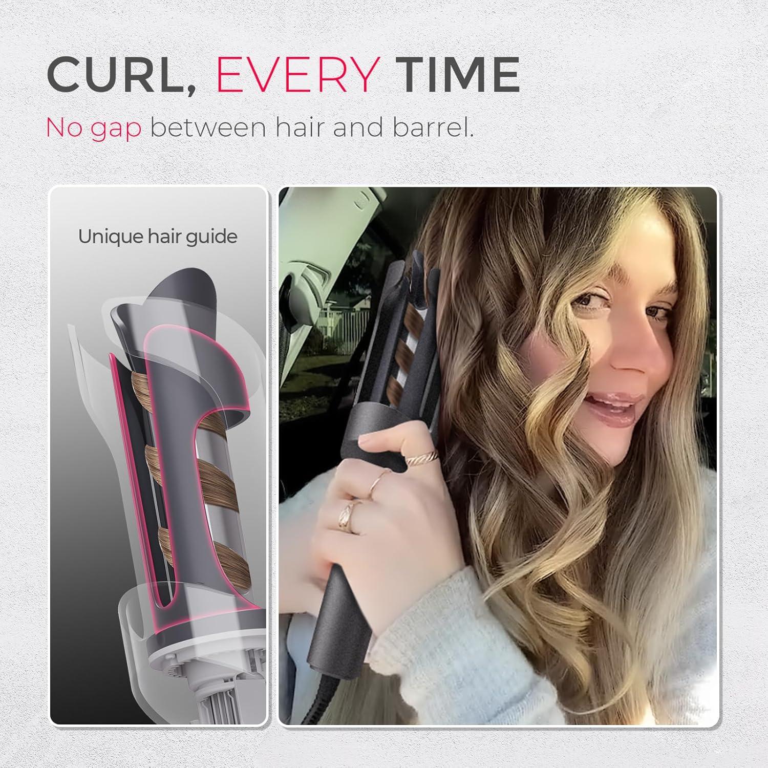 TYMO Automatic Rotating Curling Iron – TYMO CURLPRO Beach Waves Curling Wand, Portable Hair Curler, 500 Million Ionic, Dual Voltage & Lightweight for Travel, Ceramic Coating, 1 Inch, Metallic Gray(Metallic Gray)