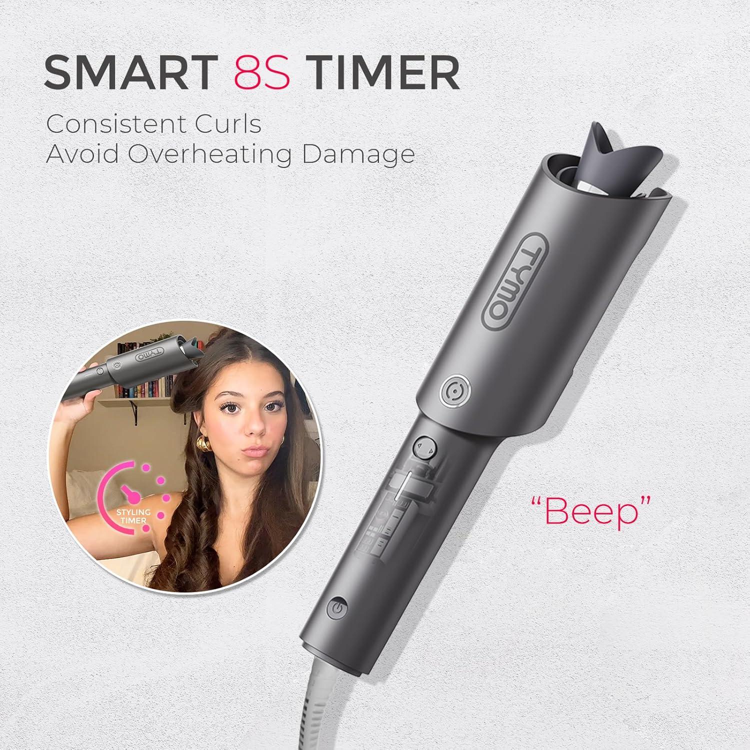 TYMO Automatic Rotating Curling Iron – TYMO CURLPRO Beach Waves Curling Wand, Portable Hair Curler, 500 Million Ionic, Dual Voltage & Lightweight for Travel, Ceramic Coating, 1 Inch, Metallic Gray(Metallic Gray)