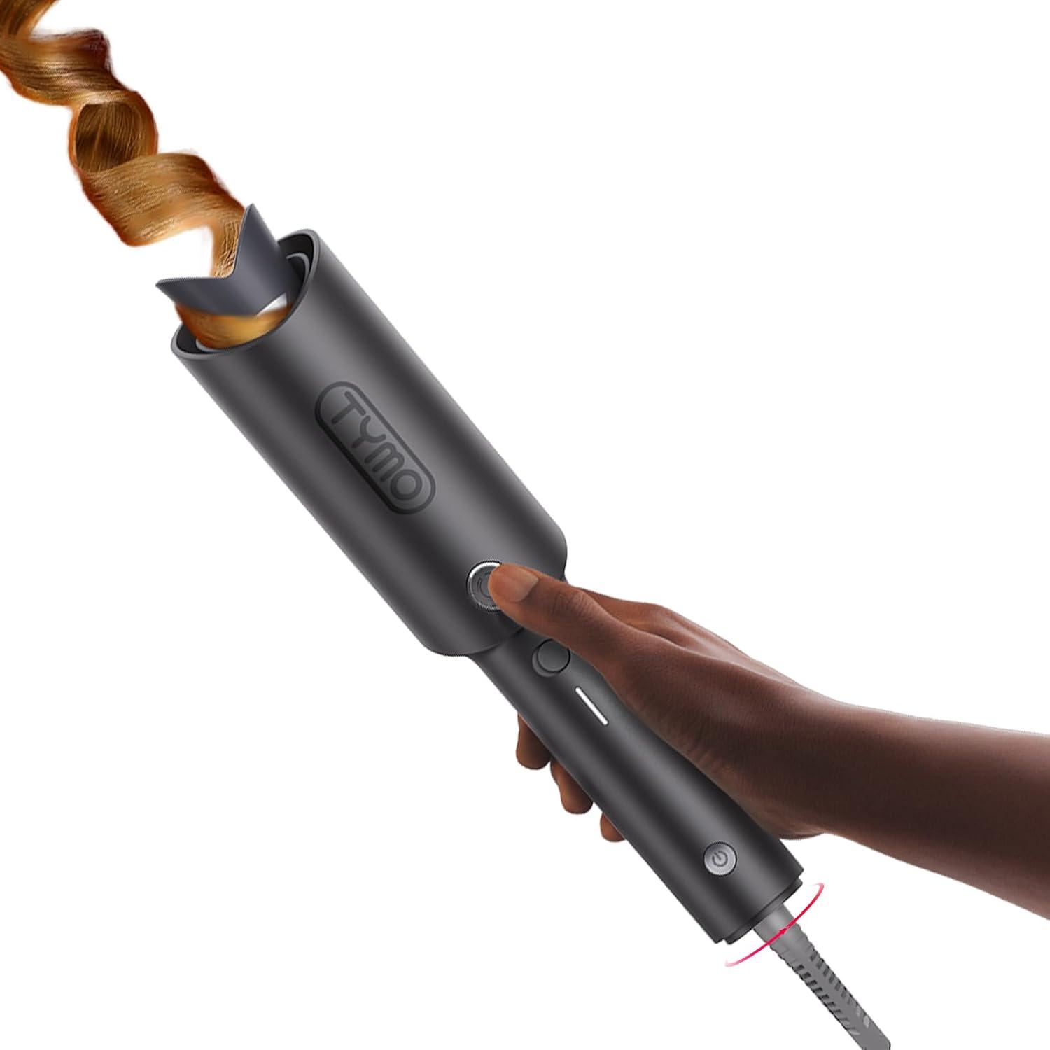 TYMO Automatic Rotating Curling Iron – TYMO CURLPRO Beach Waves Curling Wand, Portable Hair Curler, 500 Million Ionic, Dual Voltage & Lightweight for Travel, Ceramic Coating, 1 Inch, Metallic Gray(Metallic Gray)