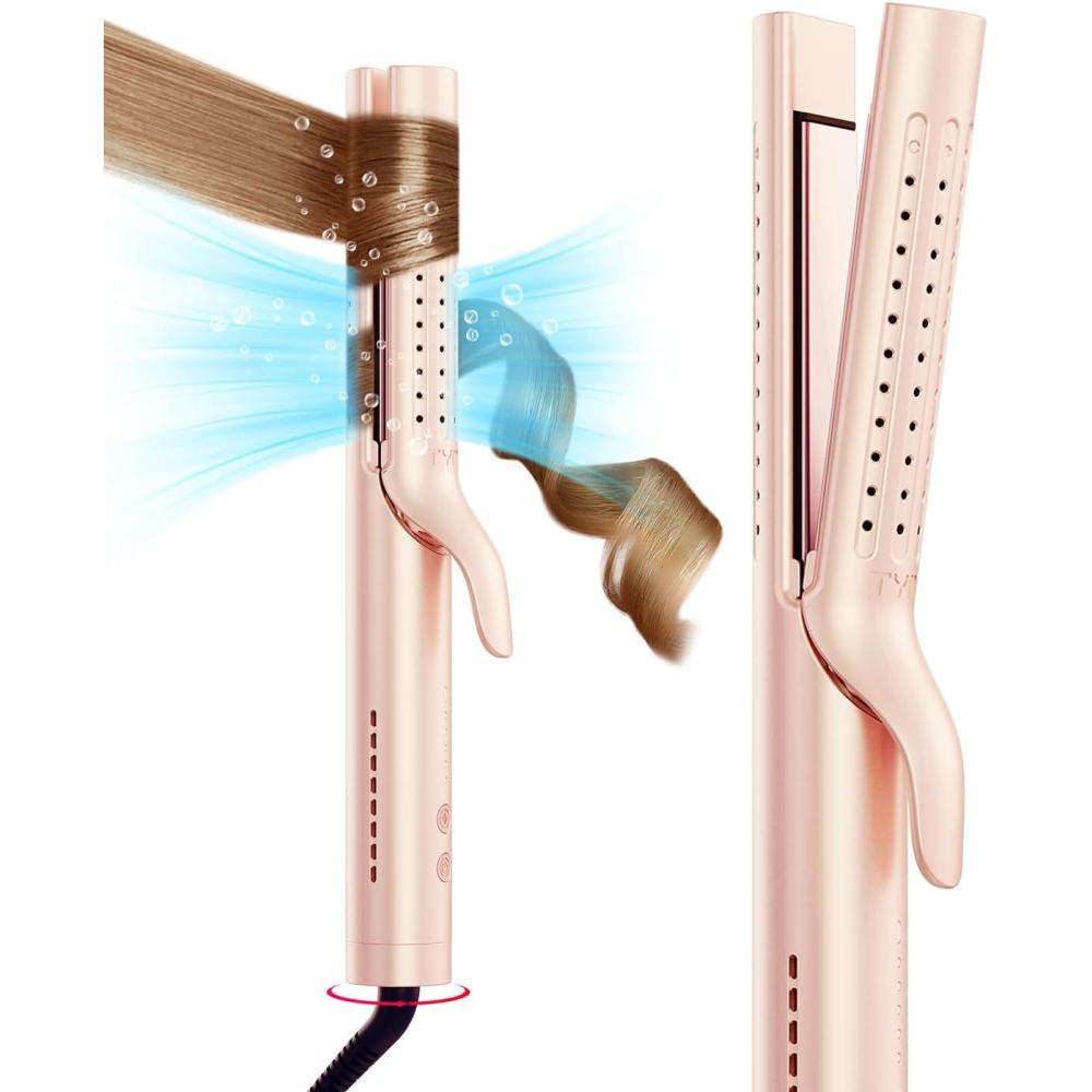 TYMO Airflow 2.0 Curling Iron Flat Iron – Hair Straightener and Curler 2 in 1, 1.25 Inch Curling Wand for Long Short Hair, Dual Voltage for Travel, 54 Million Ionic, Anti-Tangle, 5 Temps, Black(Gold Blush)