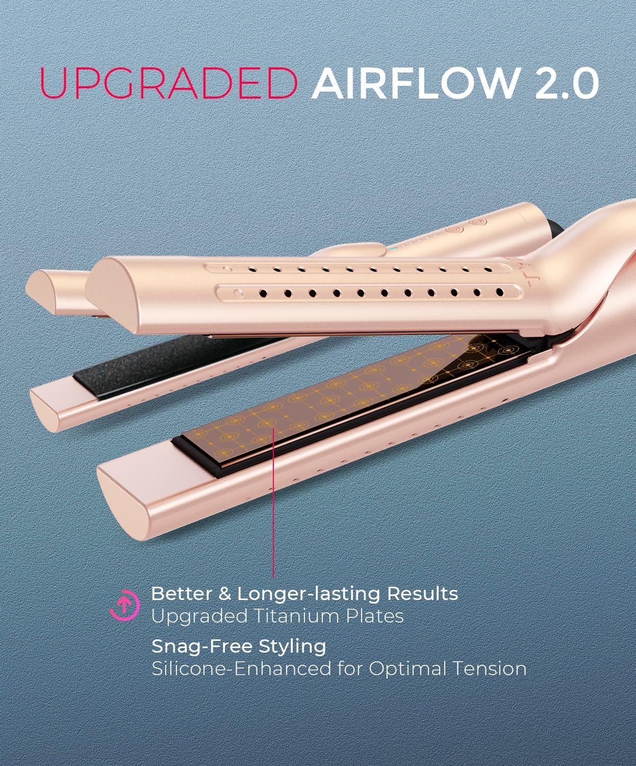 TYMO Airflow 2.0 Curling Iron Flat Iron – Hair Straightener and Curler 2 in 1, 1.25 Inch Curling Wand for Long Short Hair, Dual Voltage for Travel, 54 Million Ionic, Anti-Tangle, 5 Temps, Black(Gold Blush)
