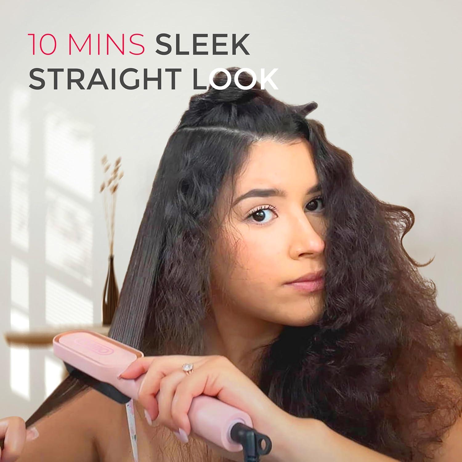 Hair Straightener Brush, TYMO Ring Hair Straightener Comb Straightening Brush for Women with 5 Temps 20s Fast Heating & Dual Voltage, Black(Pink)