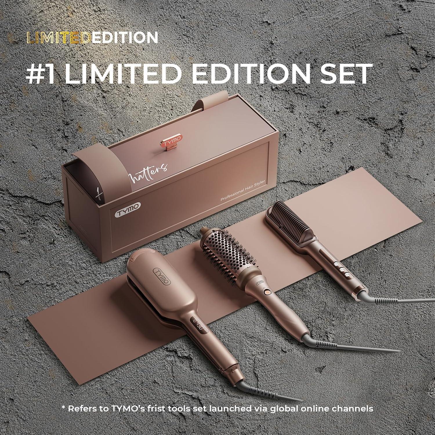 TYMO Limited Edition Styling Set – Include TYMO ROVY Hair Crimper Wave Curling Iron & Ring Plus Straightener Brush & STYLUX Thermal Brush, 3 in 1 Ionic Hair Curler Tool Set for Women