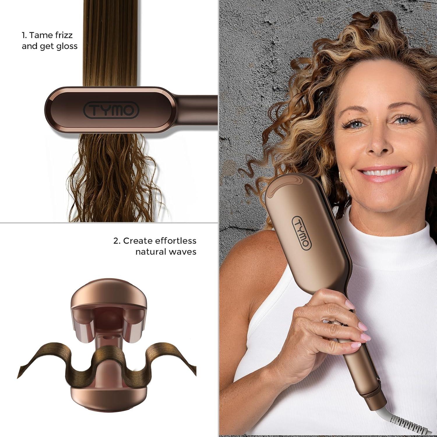 TYMO Limited Edition Styling Set – Include TYMO ROVY Hair Crimper Wave Curling Iron & Ring Plus Straightener Brush & STYLUX Thermal Brush, 3 in 1 Ionic Hair Curler Tool Set for Women