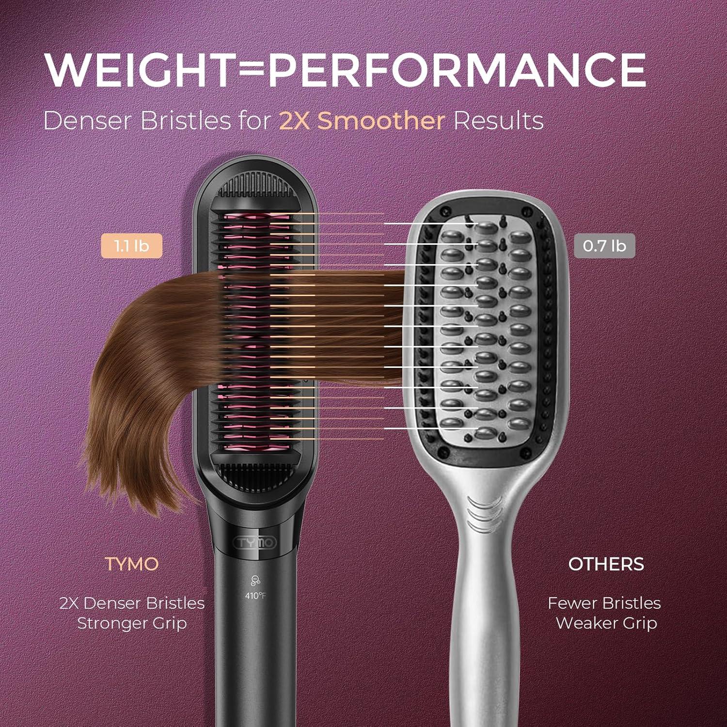 TYMO Flat Iron Hair Straightener Brush 2 in 1, 200M Ions Hair Straighteners for Women, Ceramic Dual Voltage Straightening Hot Comb for Anti-Frizz Straights, Waves, Curls, 3X Less Heat Damage, Black(Black)